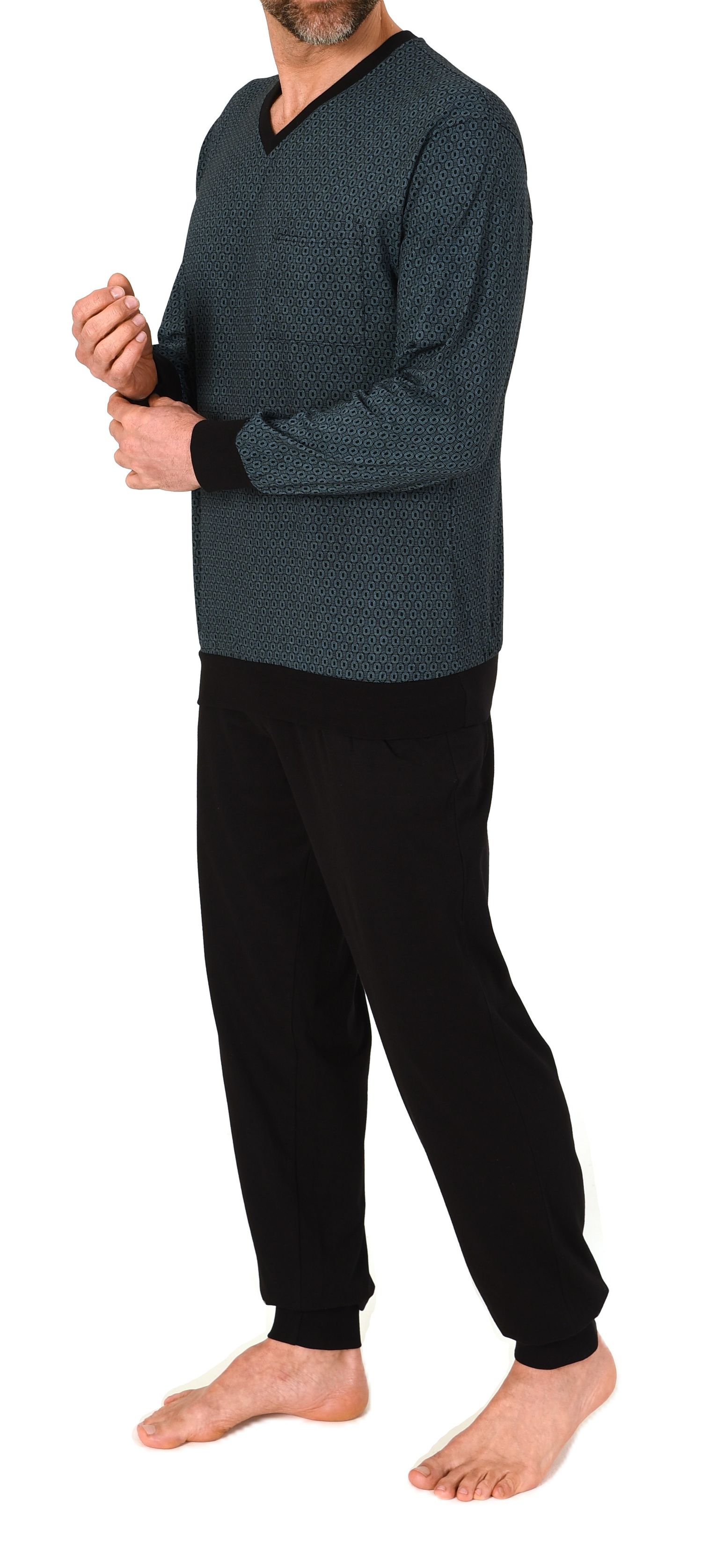 Normann Herren Schlafanzug lang mit Bündchen Single Jersey – auch in Übergrösse verfügbar