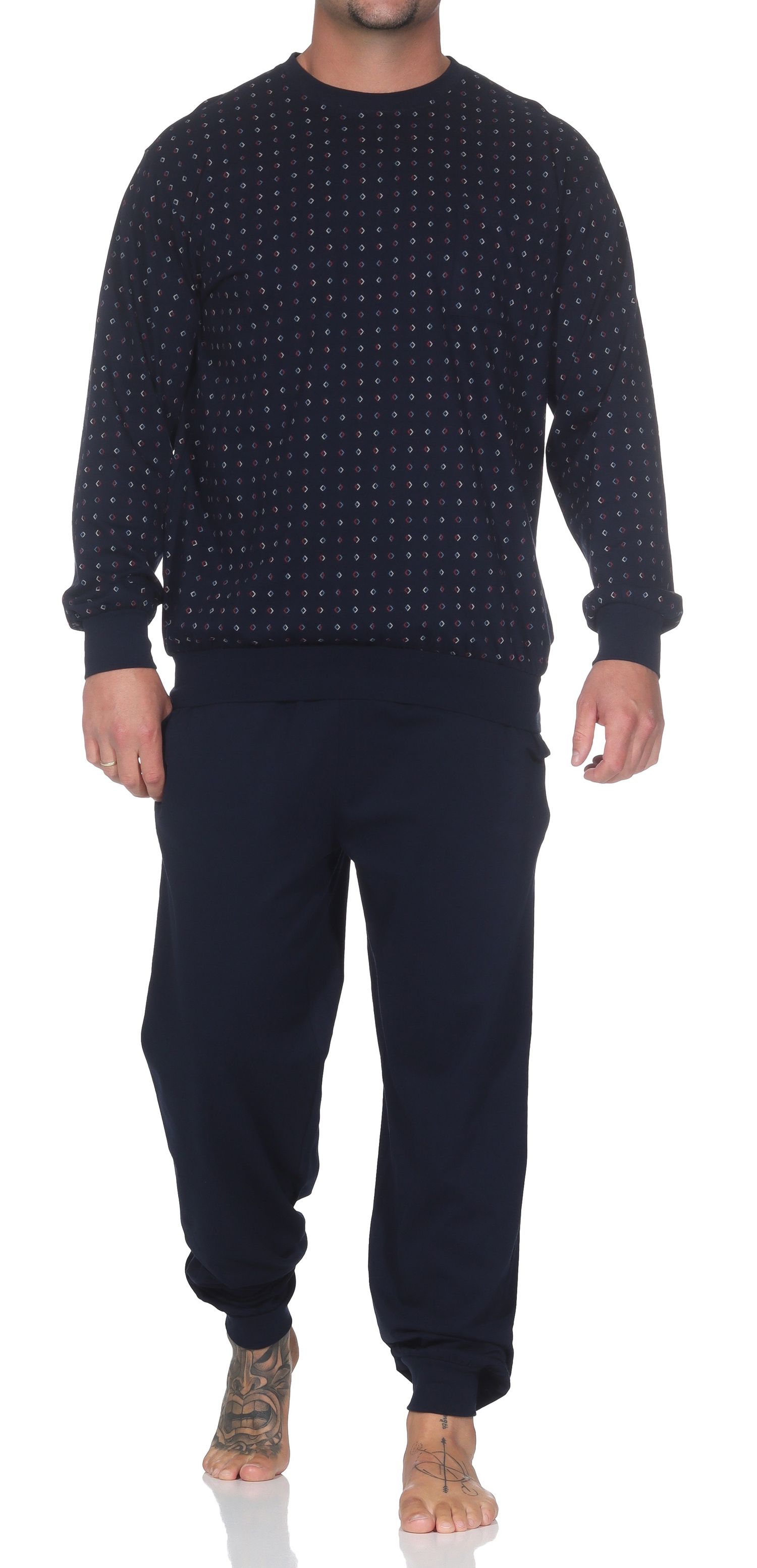 Normann Herren Schlafanzug langarm mit Bündchen aus Baumwolle – Pyjama auch in Übergrößen