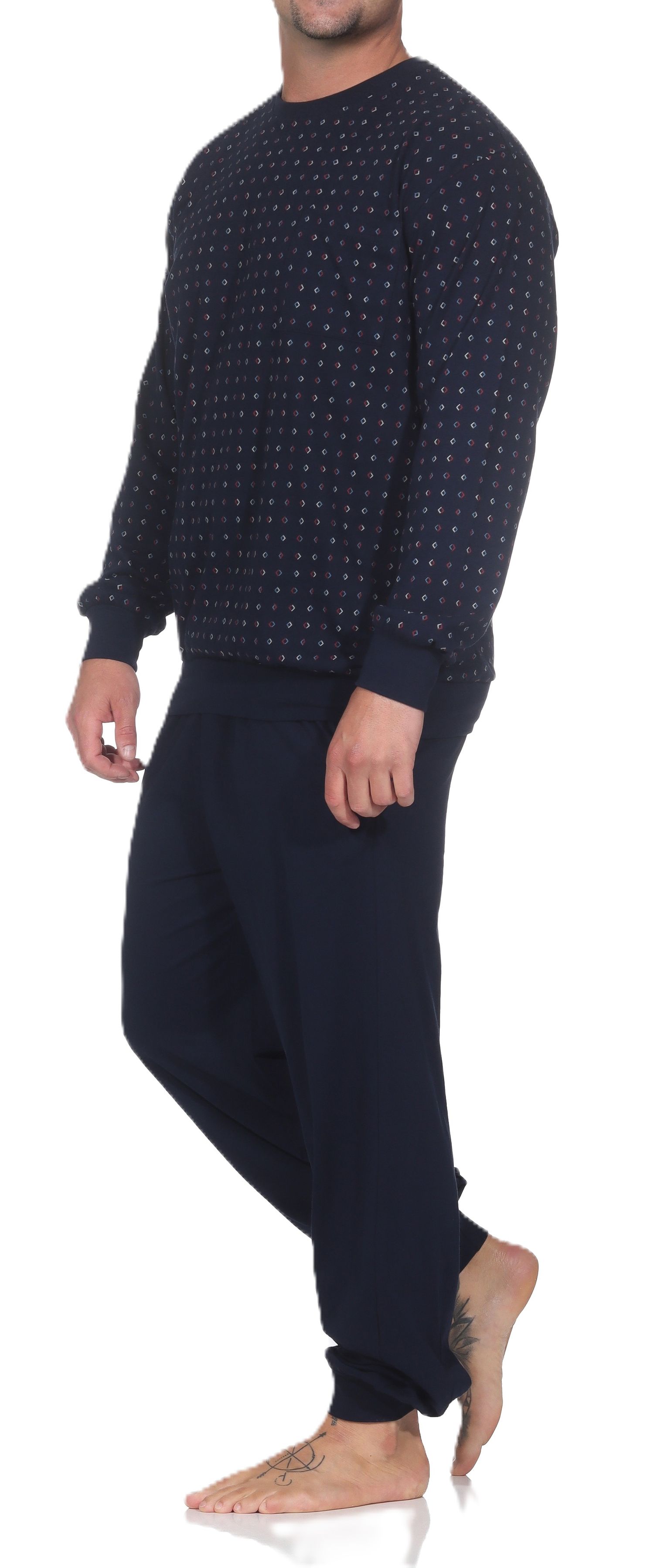 Normann Herren Schlafanzug langarm mit Bündchen aus Baumwolle – Pyjama auch in Übergrößen