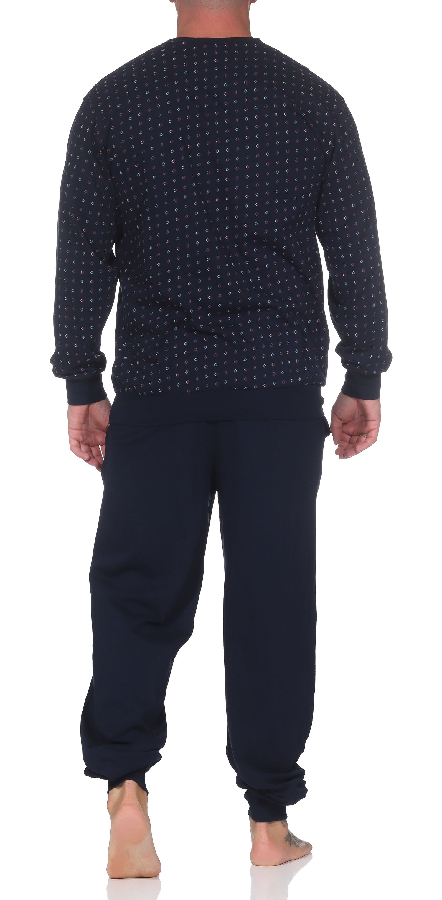 Normann Herren Schlafanzug langarm mit Bündchen aus Baumwolle – Pyjama auch in Übergrößen