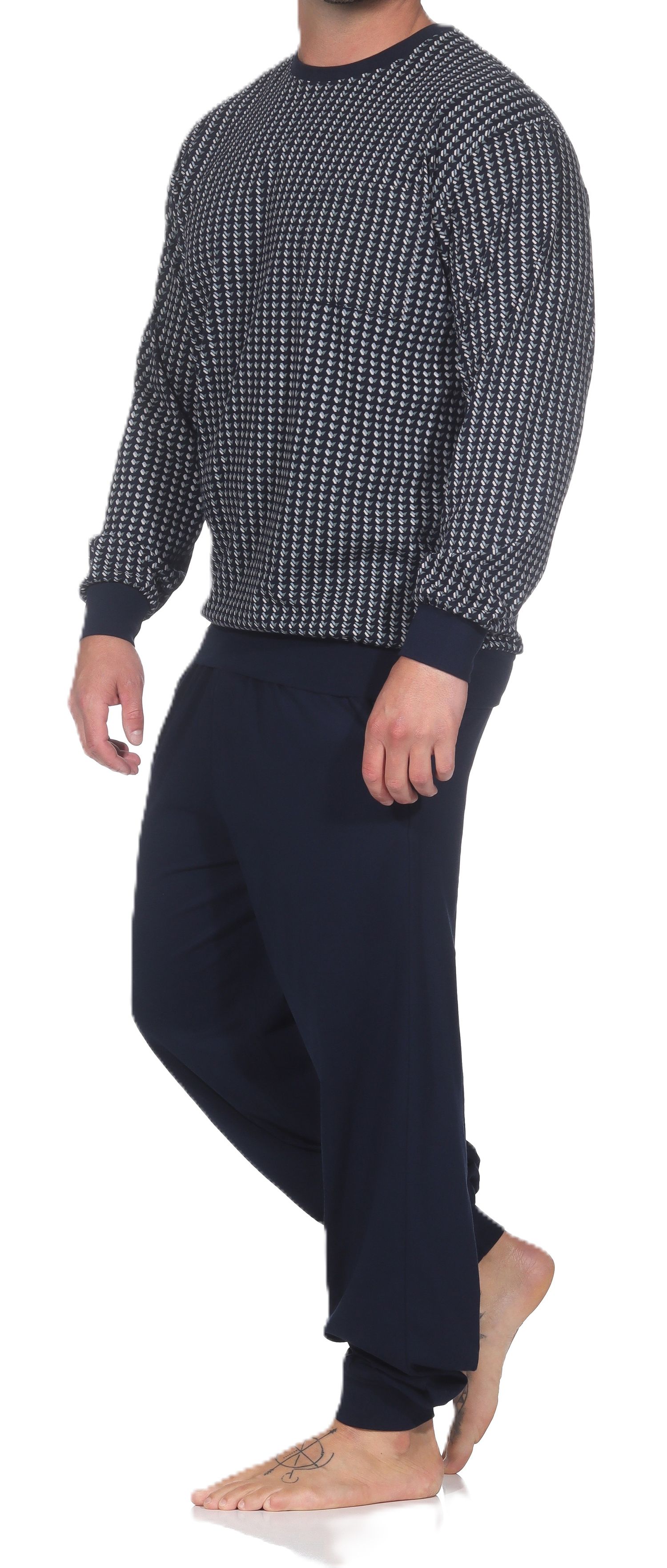 Normann Herren Schlafanzug langarm mit Bündchen aus Baumwolle – Pyjama auch in Übergrößen