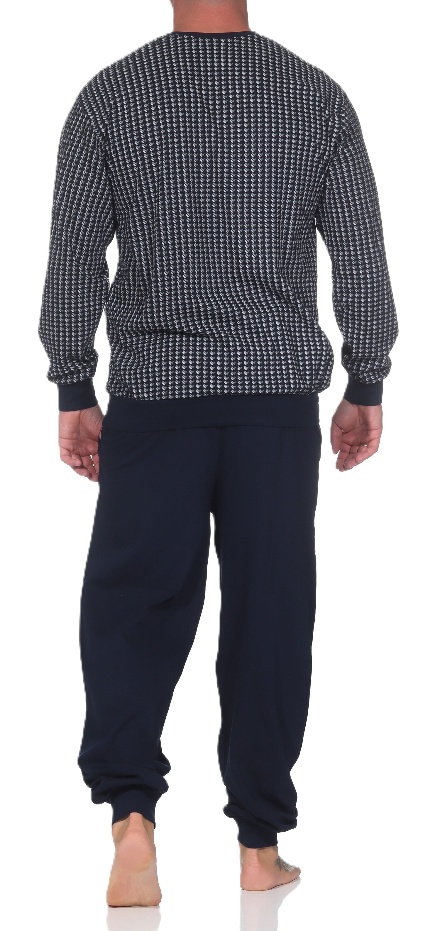 Normann Herren Schlafanzug langarm mit Bündchen aus Baumwolle – Pyjama auch in Übergrößen