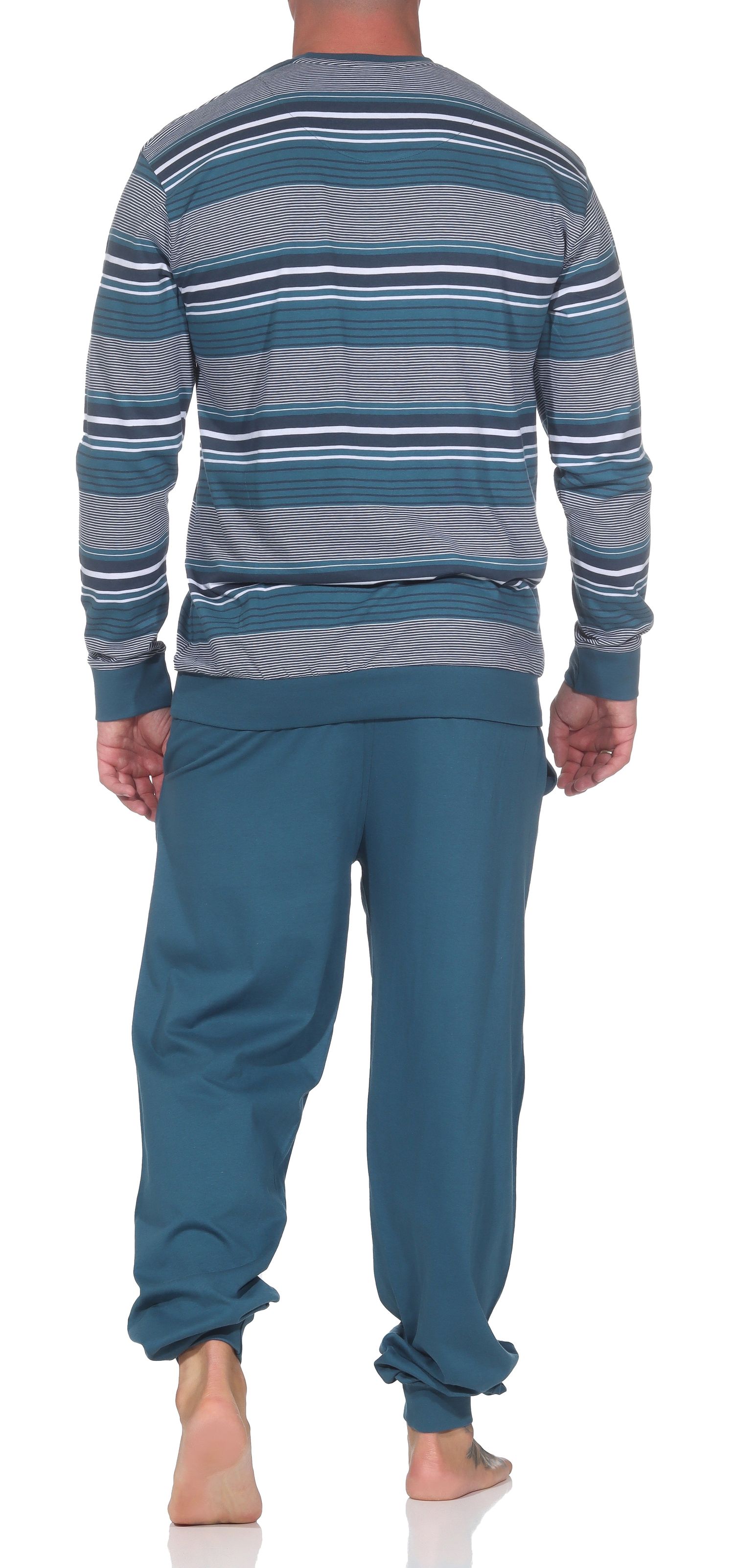Normann Herren Schlafanzug lang mit Bündchen in edler Streifenoptik - auch in Übergrössen