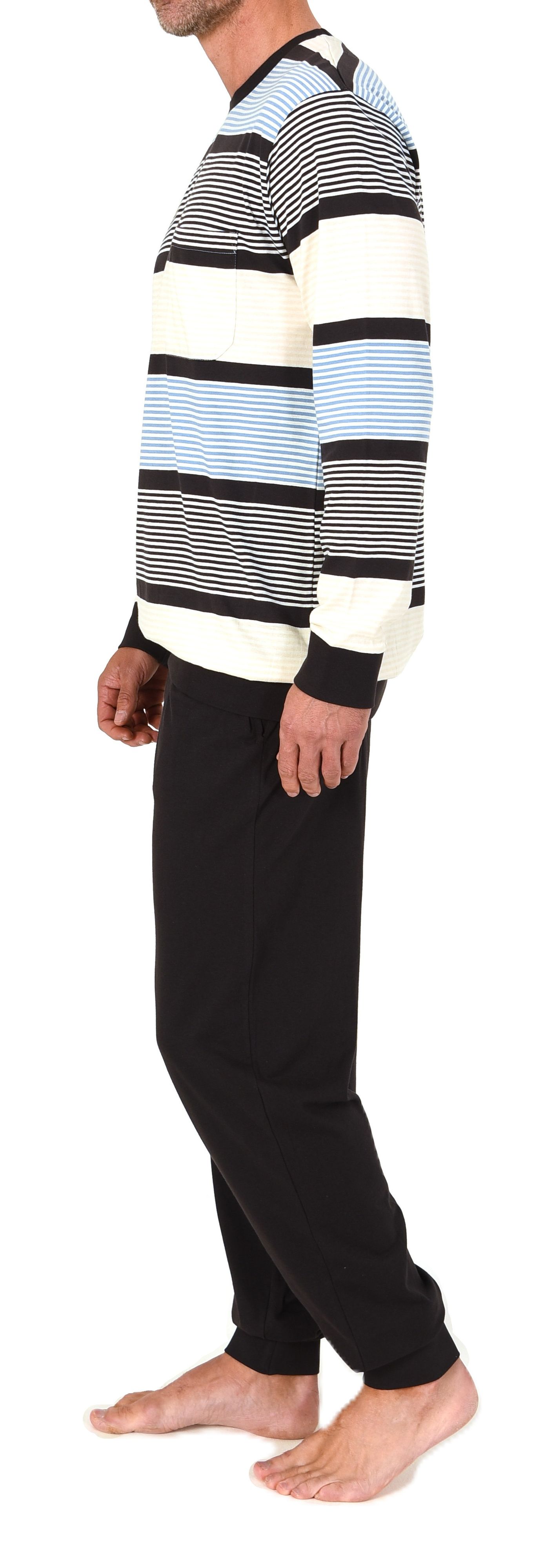 Normann Herren Schlafanzug lang mit Bündchen in edler Streifenoptik - auch in Übergrössen