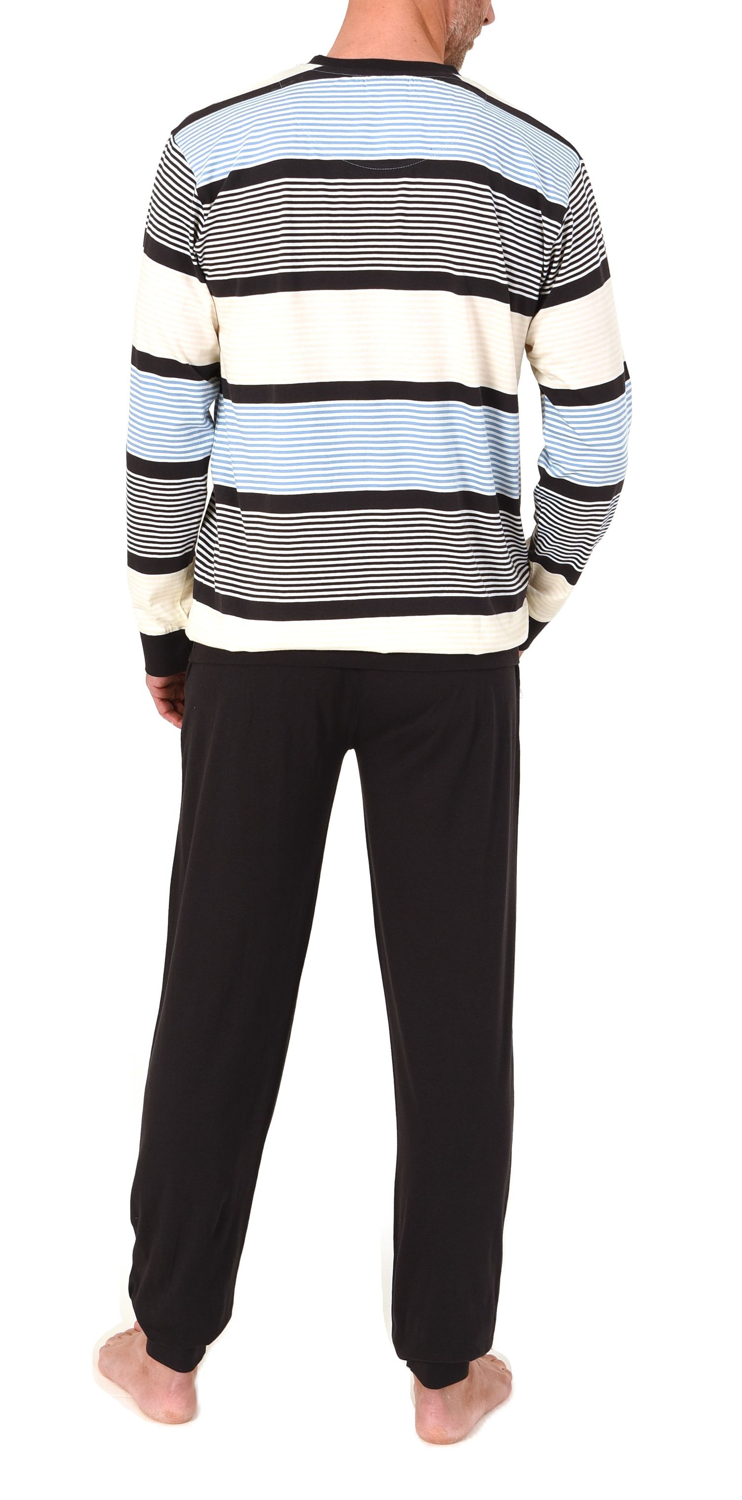 Normann Herren Schlafanzug lang mit Bündchen in edler Streifenoptik - auch in Übergrössen