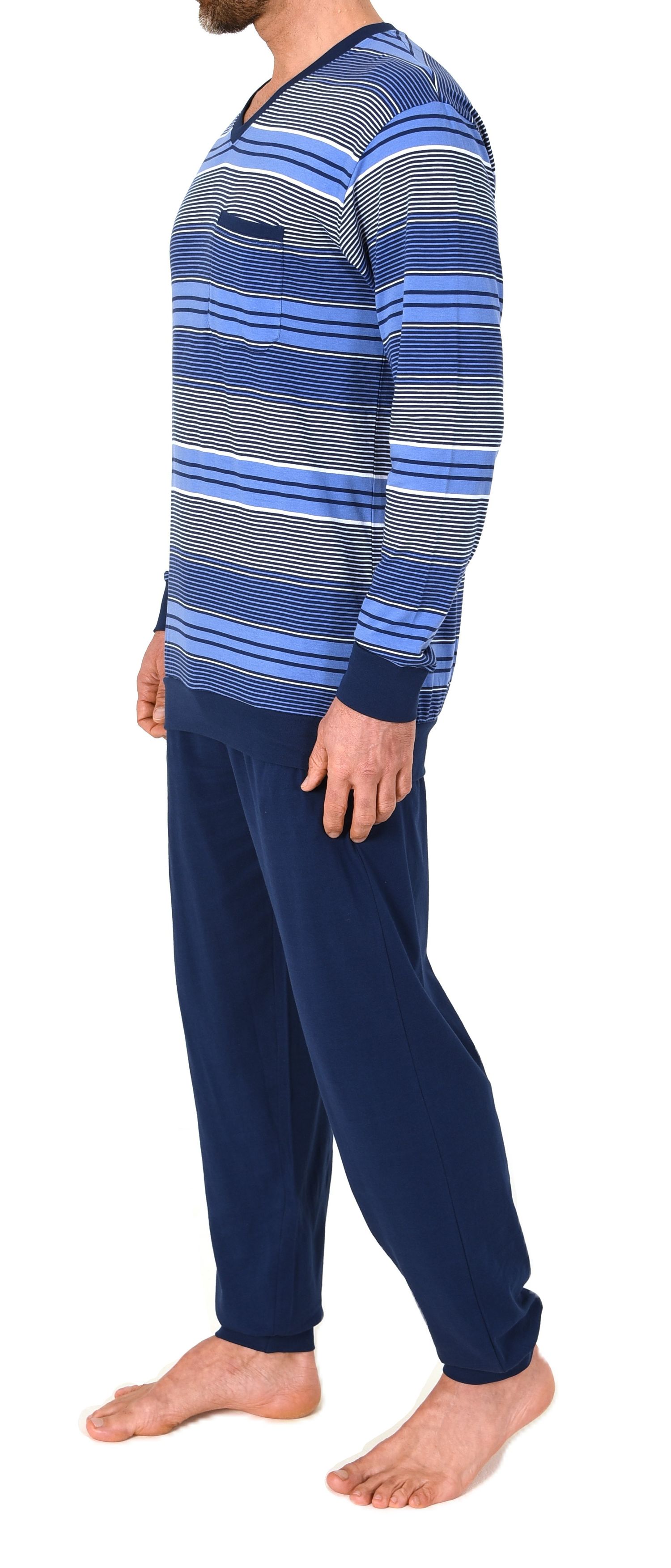 Normann Herren Schlafanzug lang Pyjama mit Bündchen in Streifenoptik – auch in Übergröße