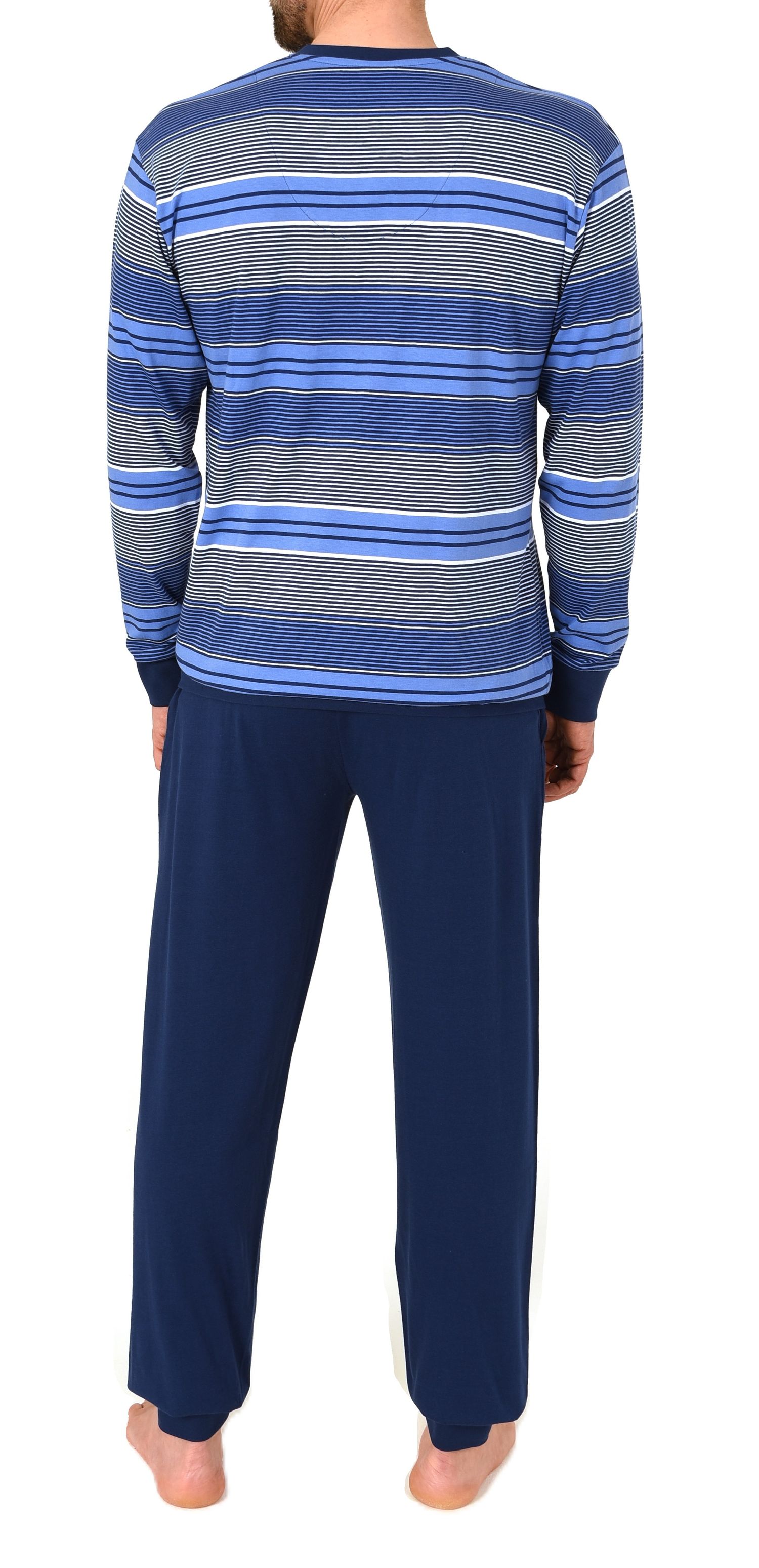 Normann Herren Schlafanzug lang Pyjama mit Bündchen in Streifenoptik – auch in Übergröße
