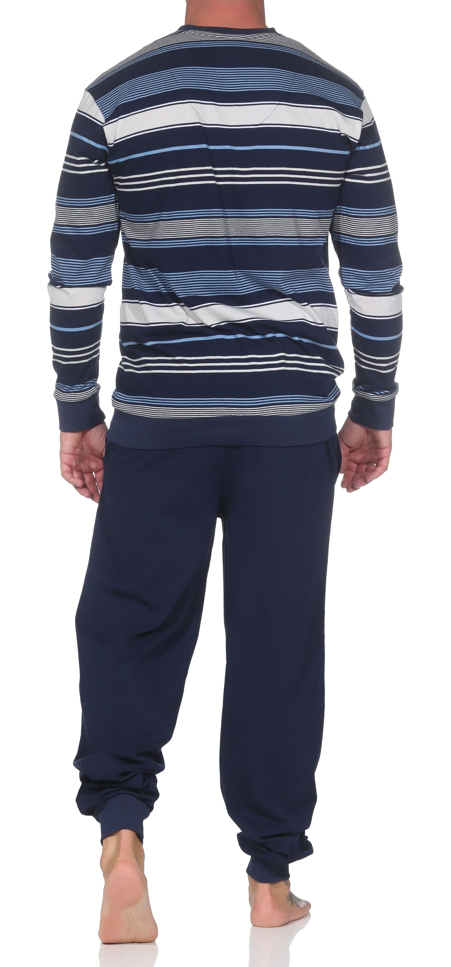 Normann Herren Schlafanzug langarm mit Bündchen in Streifen-Design – auch in Übergröße