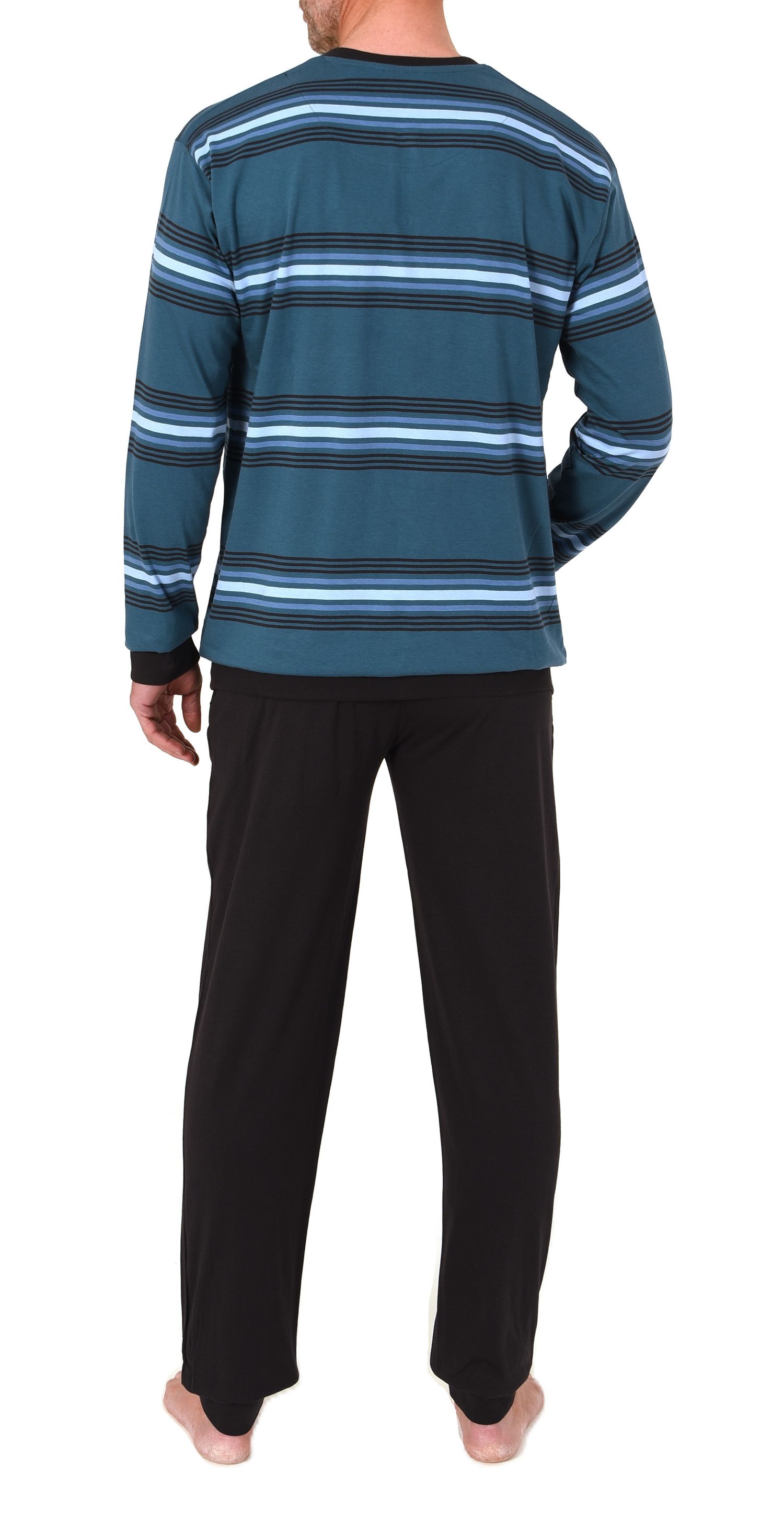 Normann Herren Schlafanzug lang mit Bündchen und Knopfleiste am Hals - auch in Übergröße
