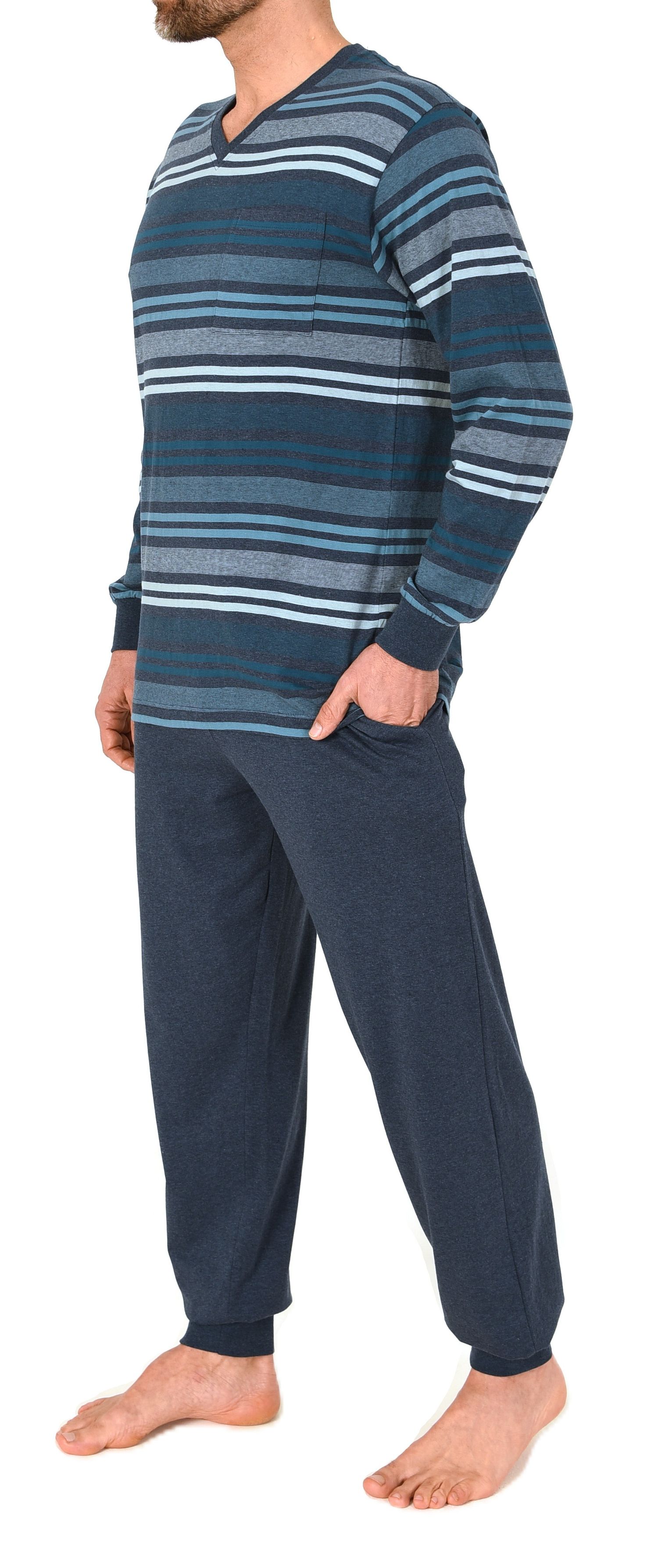 Normann Herren Schlafanzug lang mit Bündchen in edler Streifenoptik - auch in Übergröße