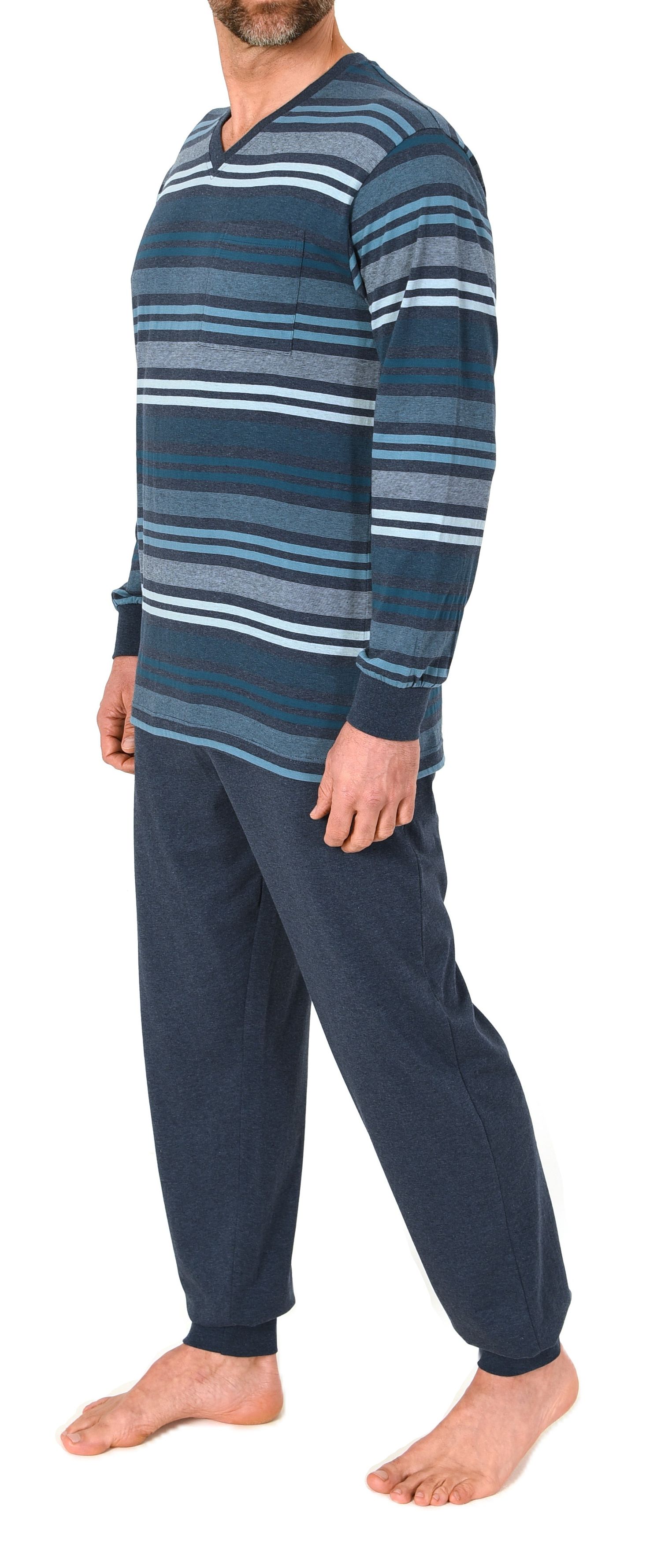 Normann Herren Schlafanzug lang mit Bündchen in edler Streifenoptik - auch in Übergröße