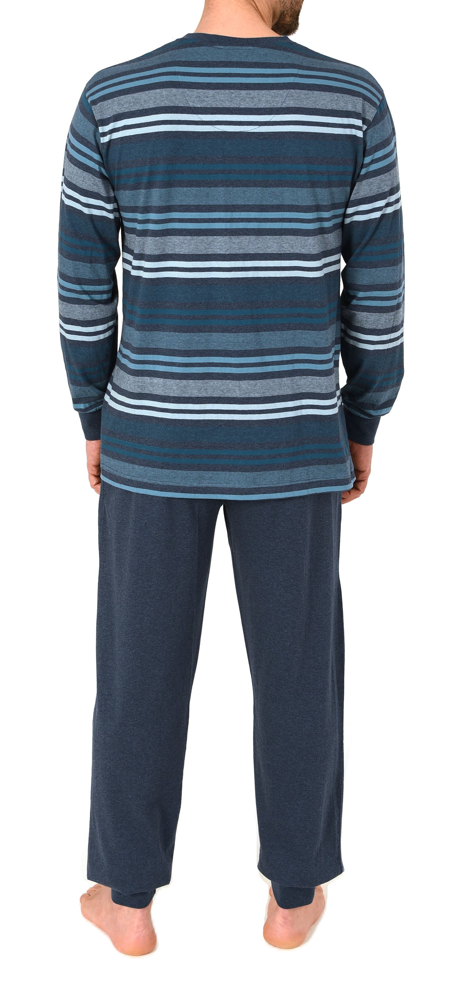 Normann Herren Schlafanzug lang mit Bündchen in edler Streifenoptik - auch in Übergröße