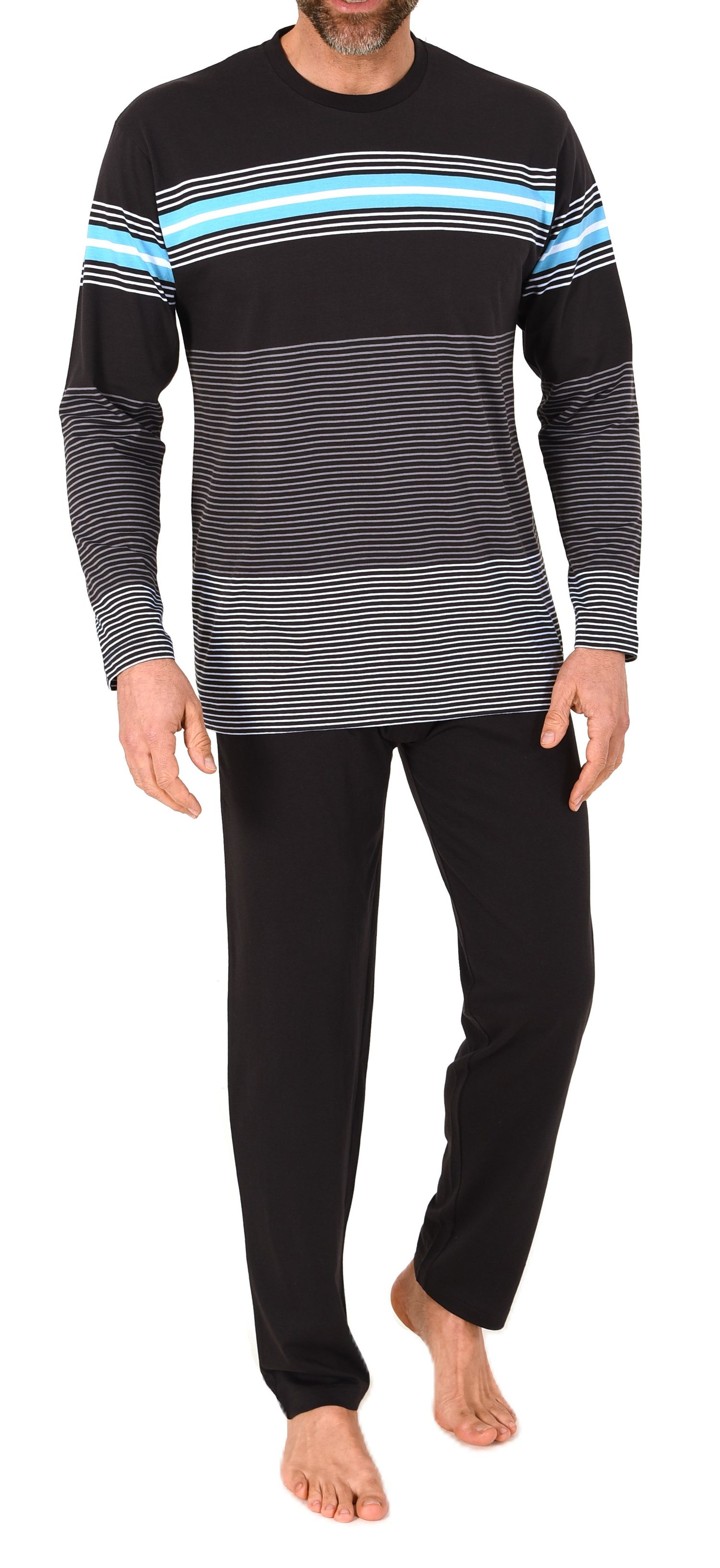 Normann Herren Schlafanzug Pyjama lang in eleganter Streifenoptik – auch in Übergrößen