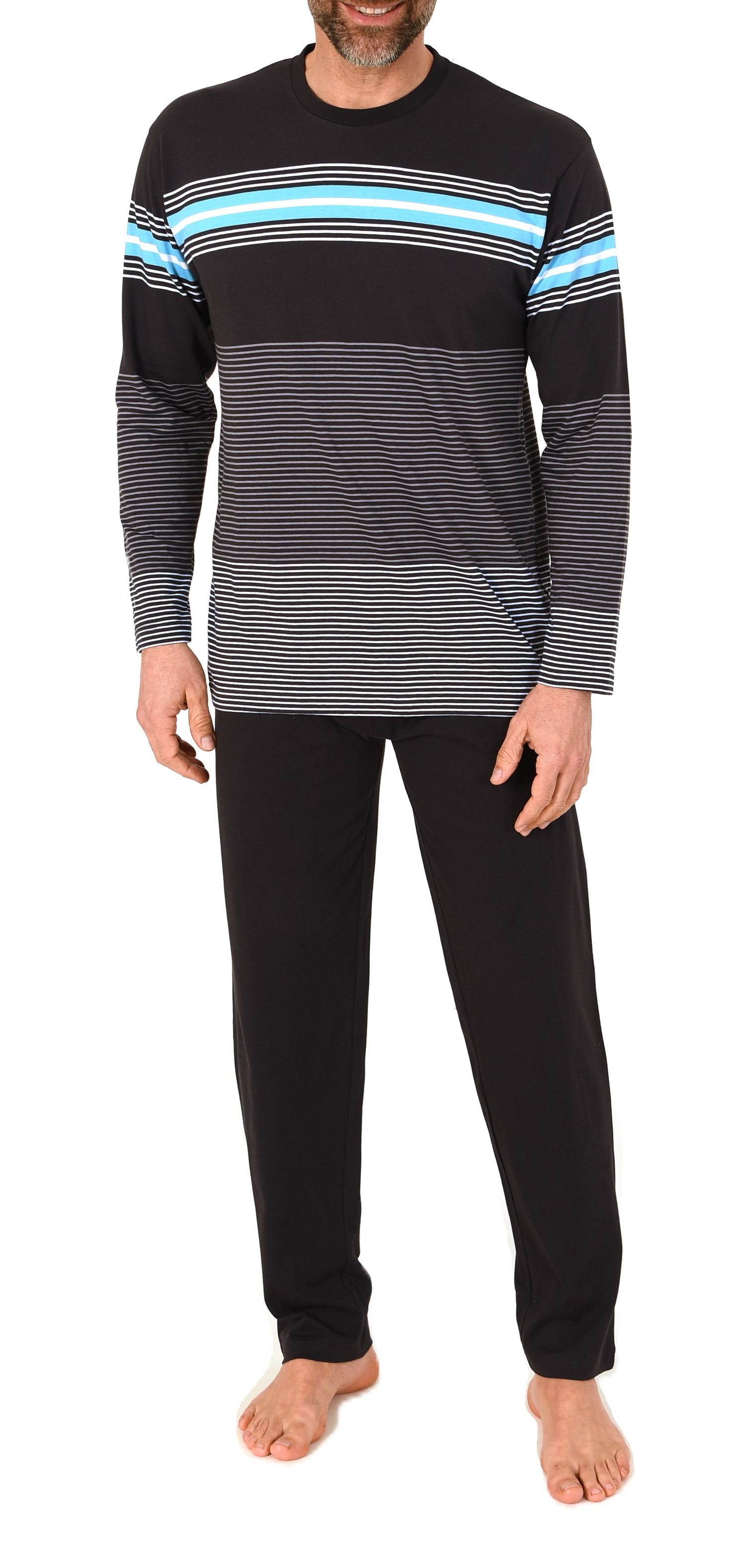 Normann Herren Schlafanzug Pyjama lang in eleganter Streifenoptik – auch in Übergrößen
