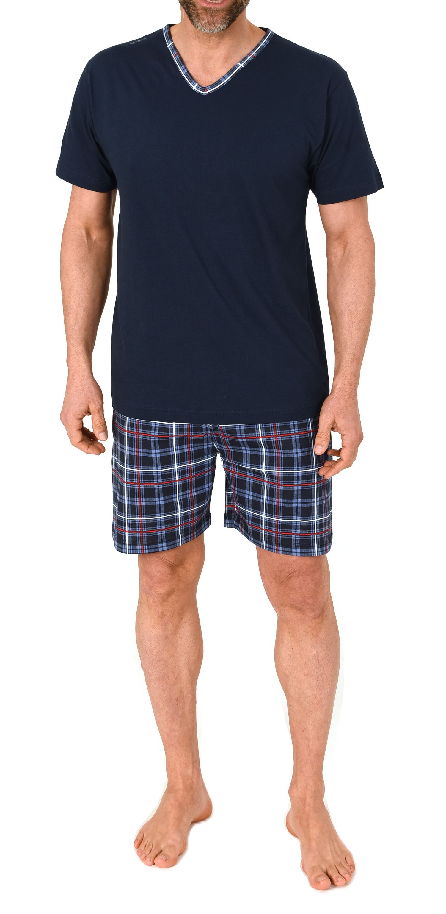 Normann Herren kurzarm Schlafanzug Shorty Pyjama Hose in Karo Optik - auch in Übergröße