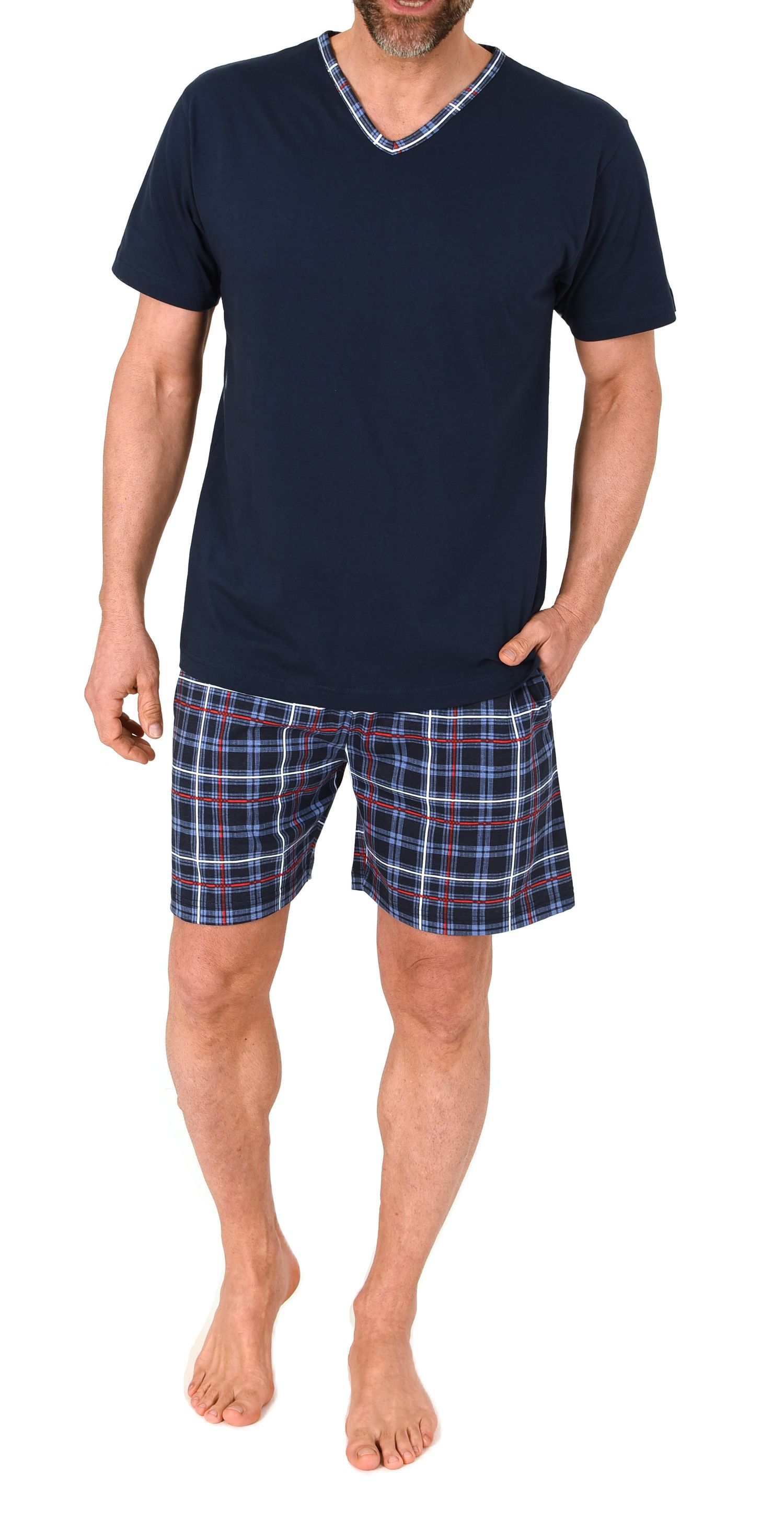 Normann Herren kurzarm Schlafanzug Shorty Pyjama Hose in Karo Optik - auch in Übergröße