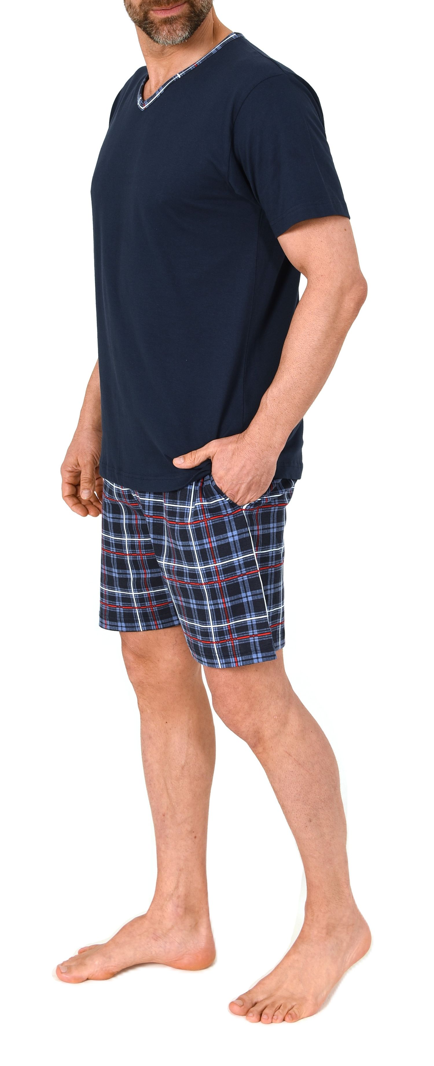 Normann Herren kurzarm Schlafanzug Shorty Pyjama Hose in Karo Optik - auch in Übergröße