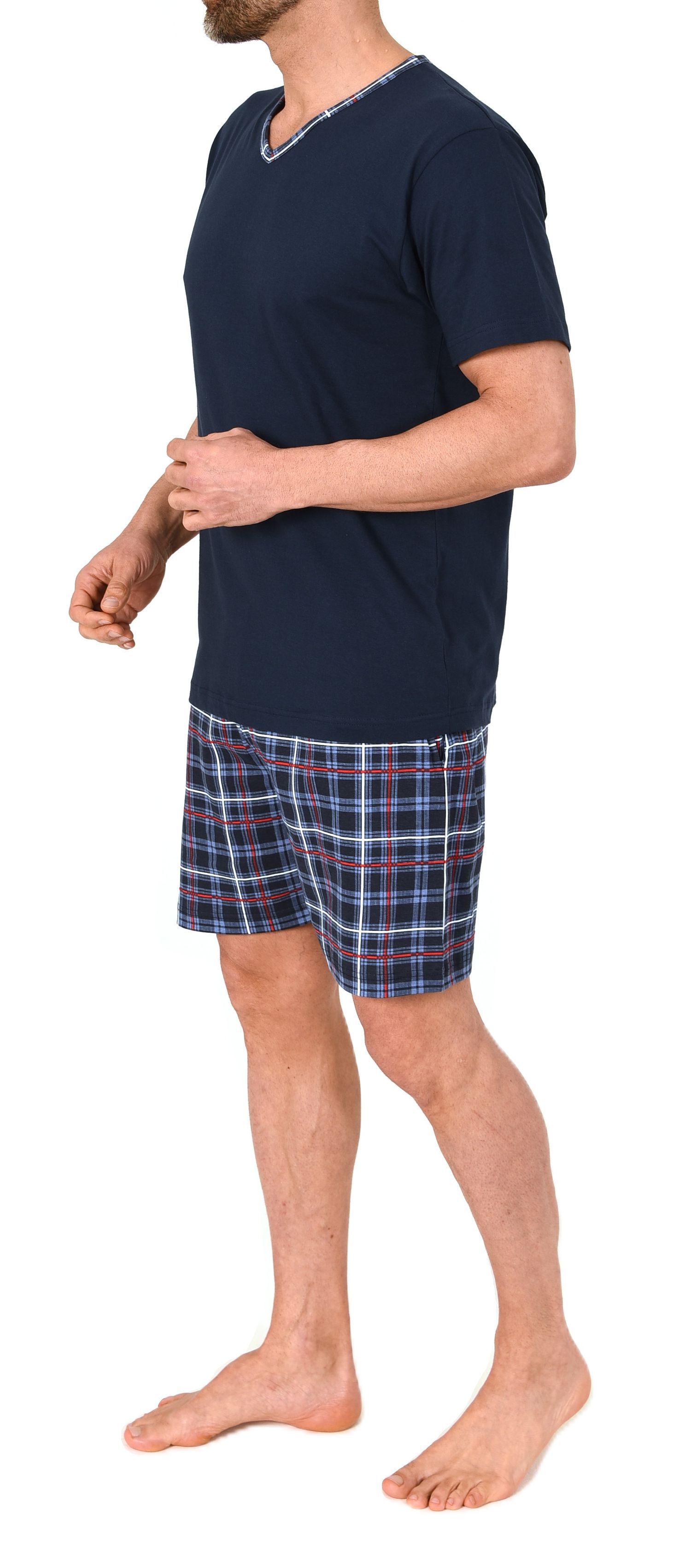 Normann Herren kurzarm Schlafanzug Shorty Pyjama Hose in Karo Optik - auch in Übergröße