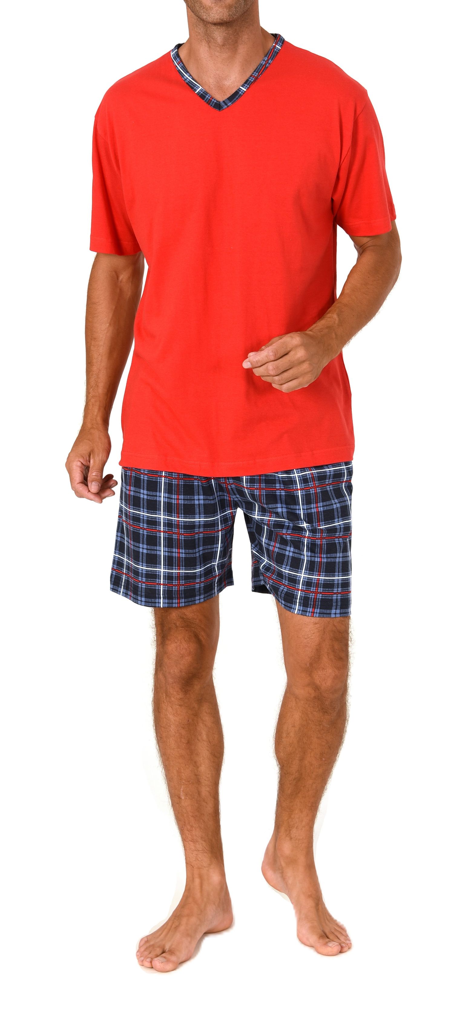Normann Herren kurzarm Schlafanzug Shorty Pyjama Hose in Karo Optik - auch in Übergröße