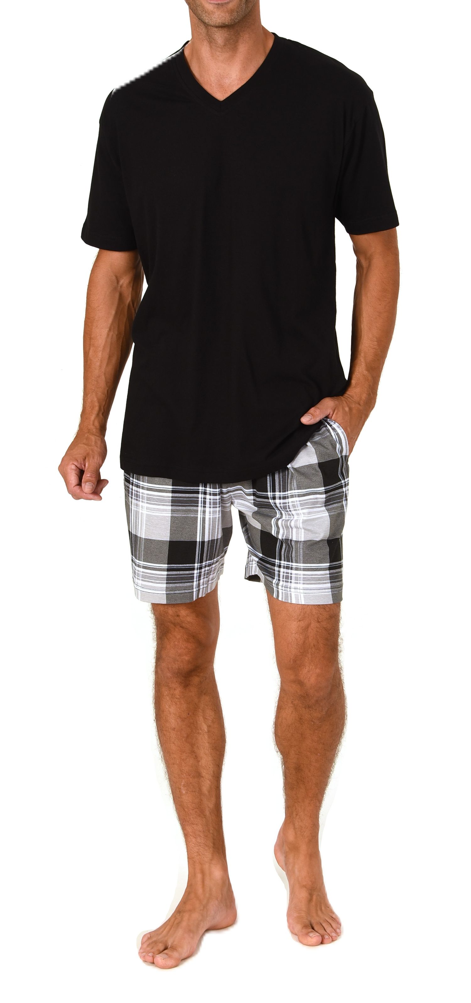Normann Herren kurzarm Schlafanzug Shorty Pyjama Hose in Karo Optik - auch in Übergröße