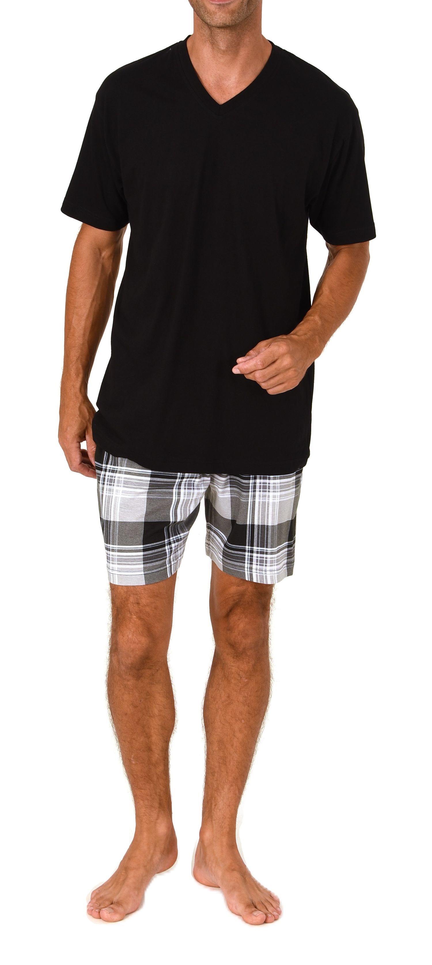 Normann Herren kurzarm Schlafanzug Shorty Pyjama Hose in Karo Optik - auch in Übergröße