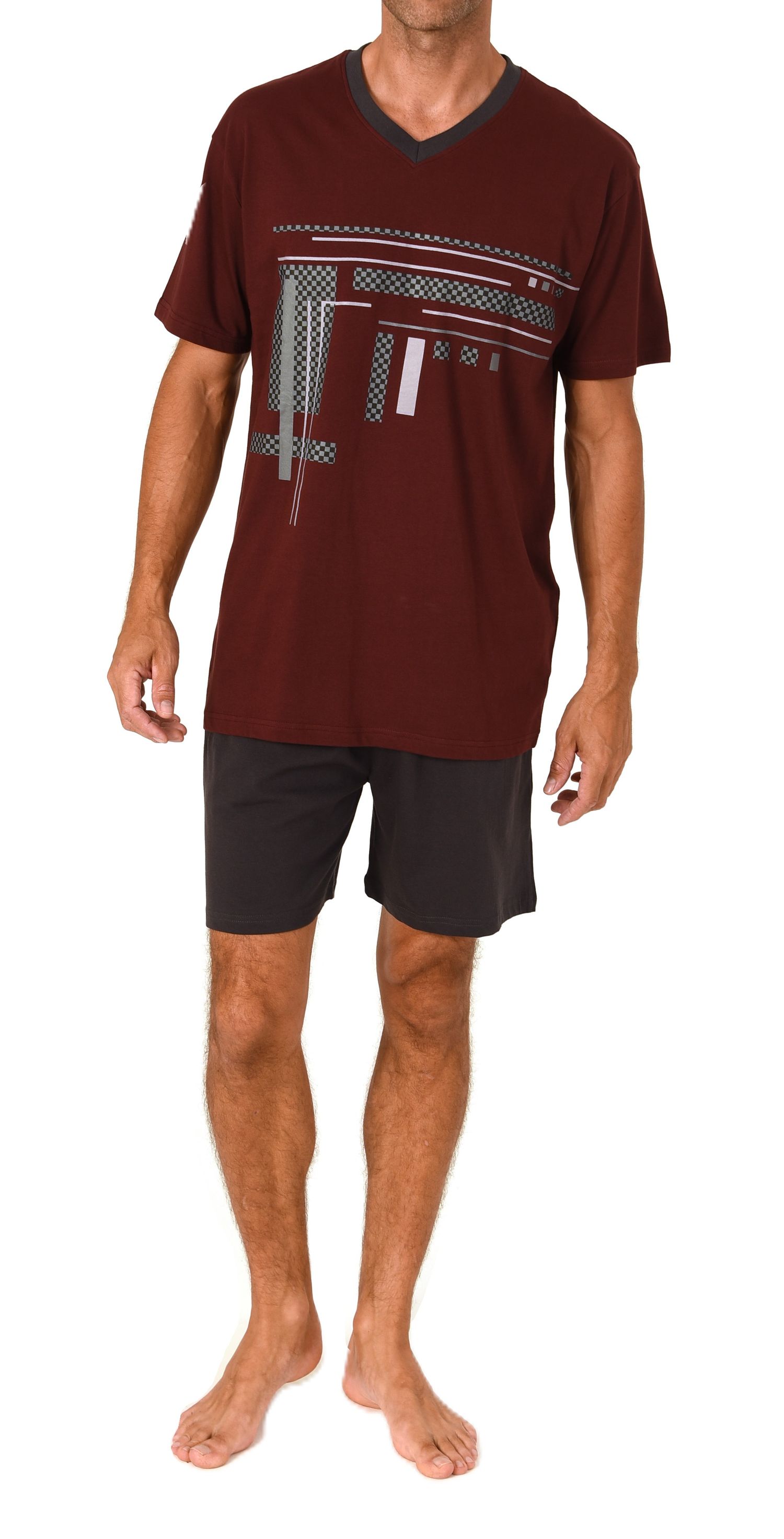 Normann Herren Pyjama Shorty kurzarm – Schlafanzug mit Frontprint, auch in Übergrößen
