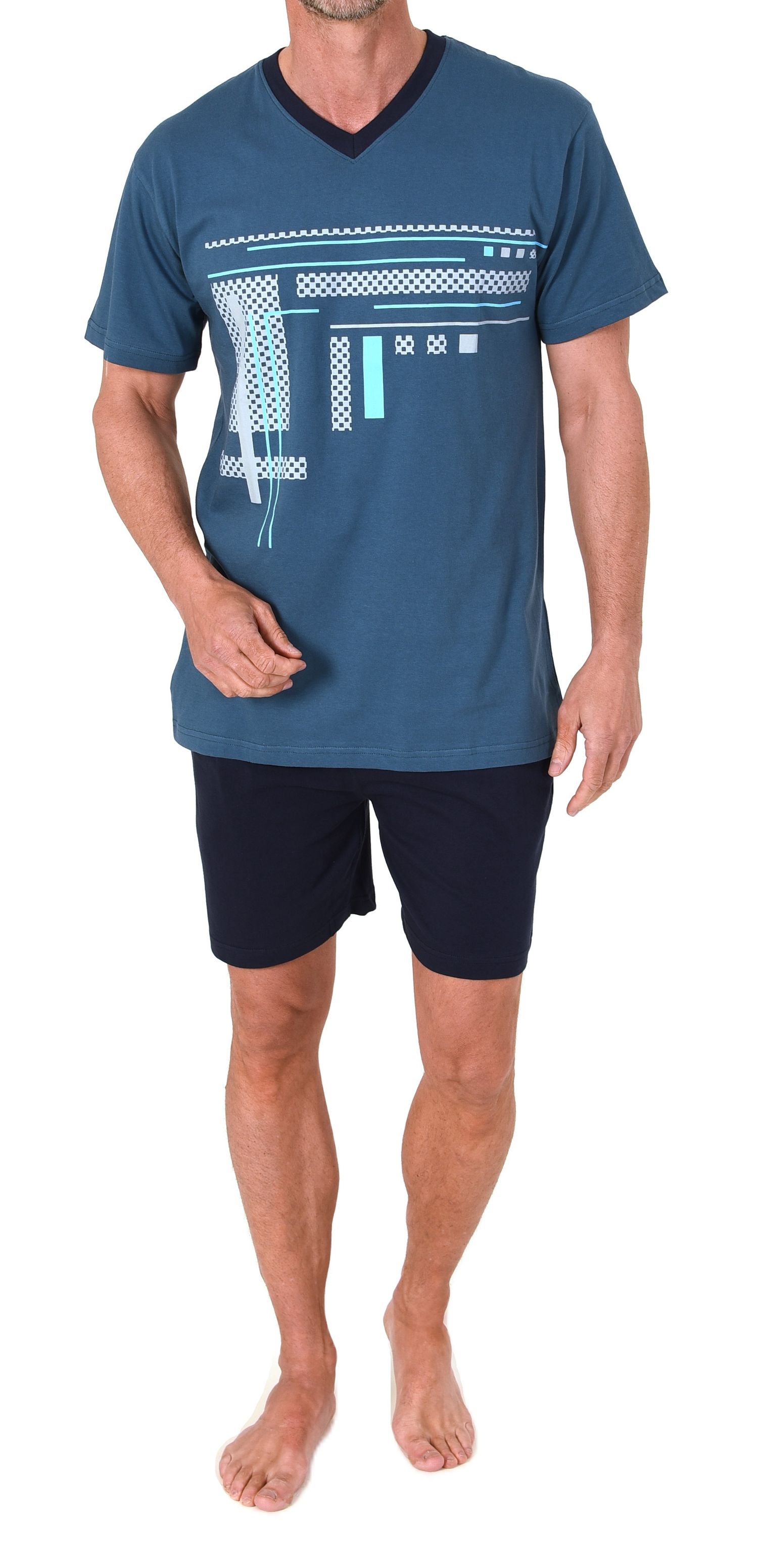 Normann Herren Pyjama Shorty kurzarm – Schlafanzug mit Frontprint, auch in Übergrößen