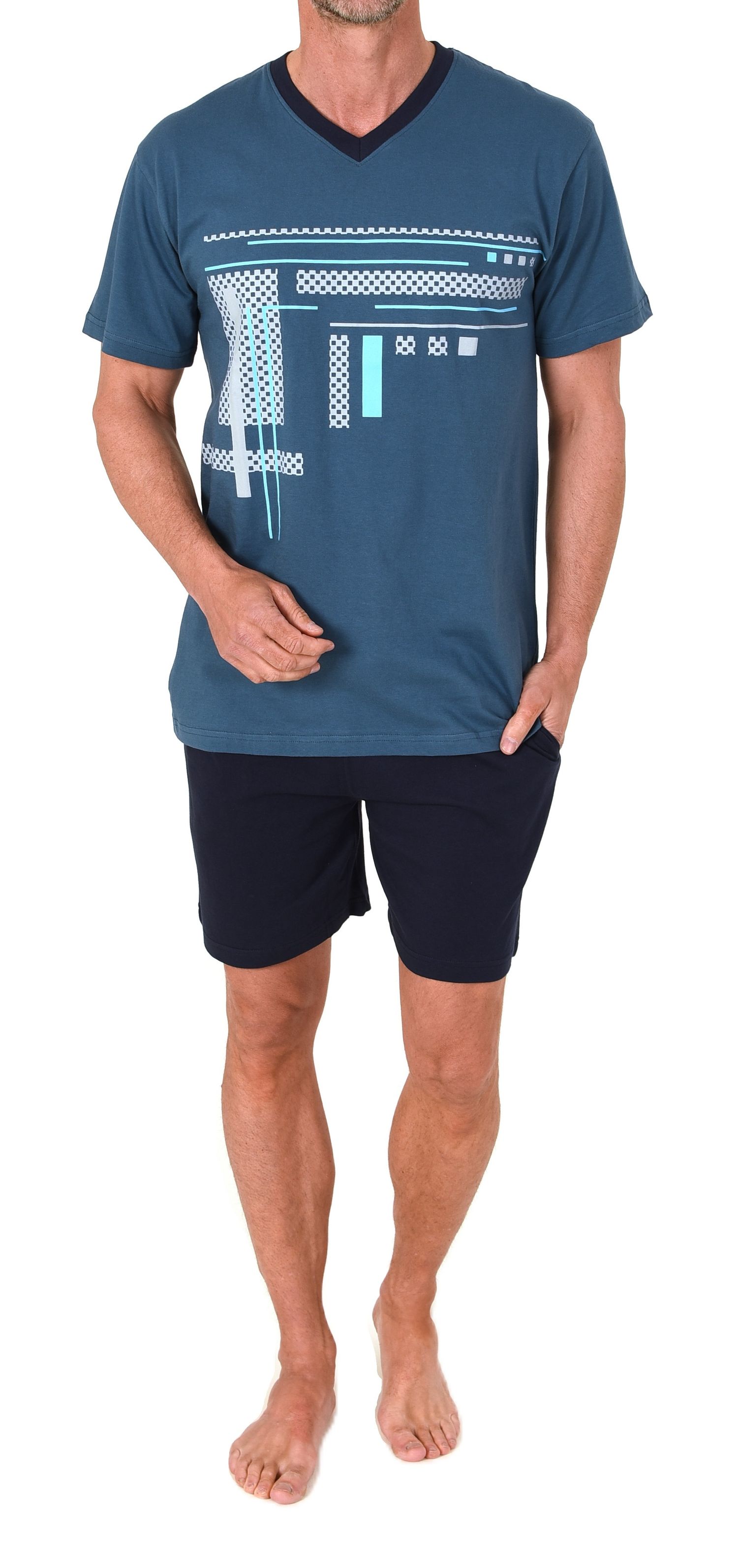 Normann Herren Pyjama Shorty kurzarm – Schlafanzug mit Frontprint, auch in Übergrößen