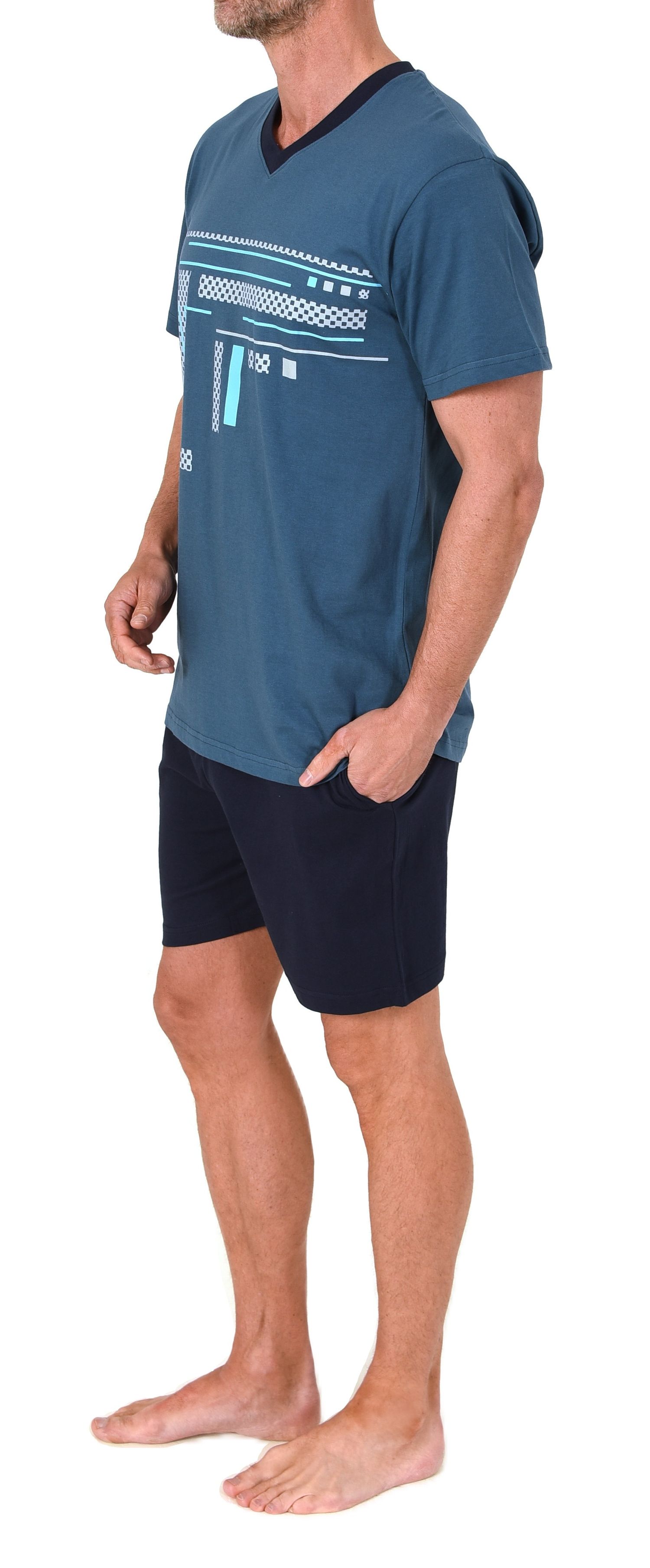 Normann Herren Pyjama Shorty kurzarm – Schlafanzug mit Frontprint, auch in Übergrößen