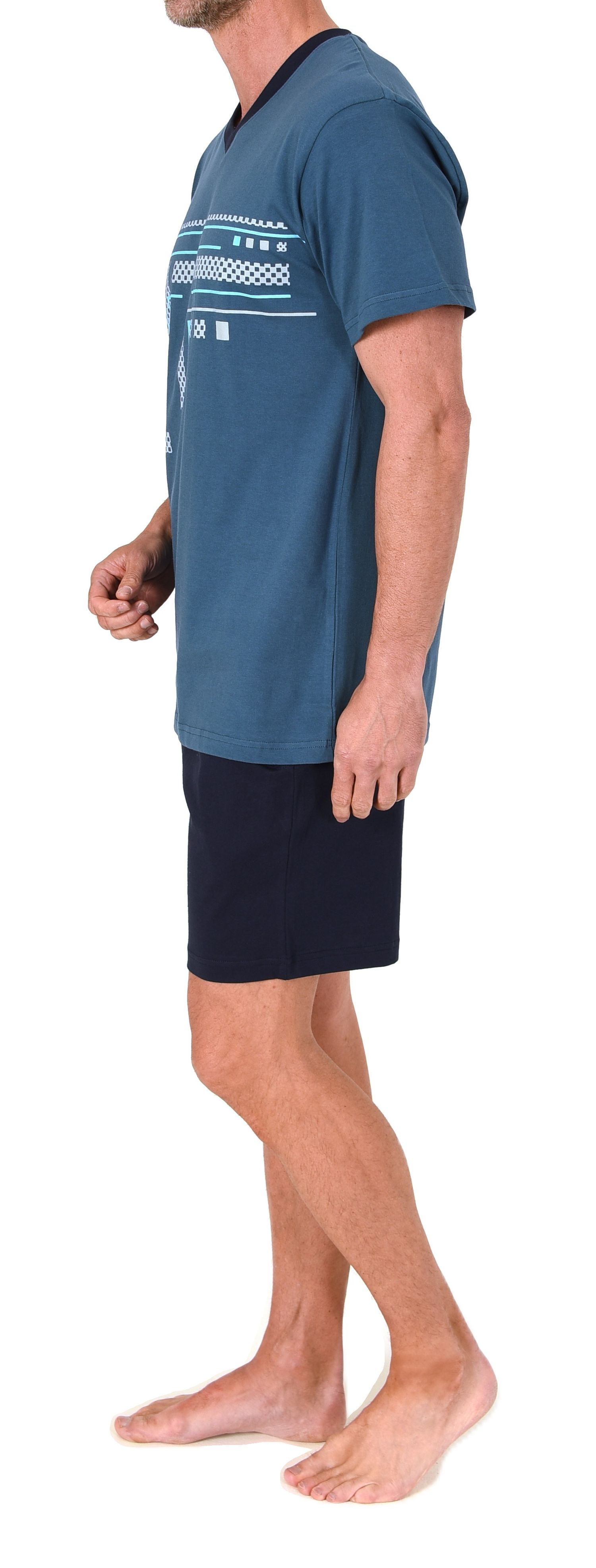 Normann Herren Pyjama Shorty kurzarm – Schlafanzug mit Frontprint, auch in Übergrößen