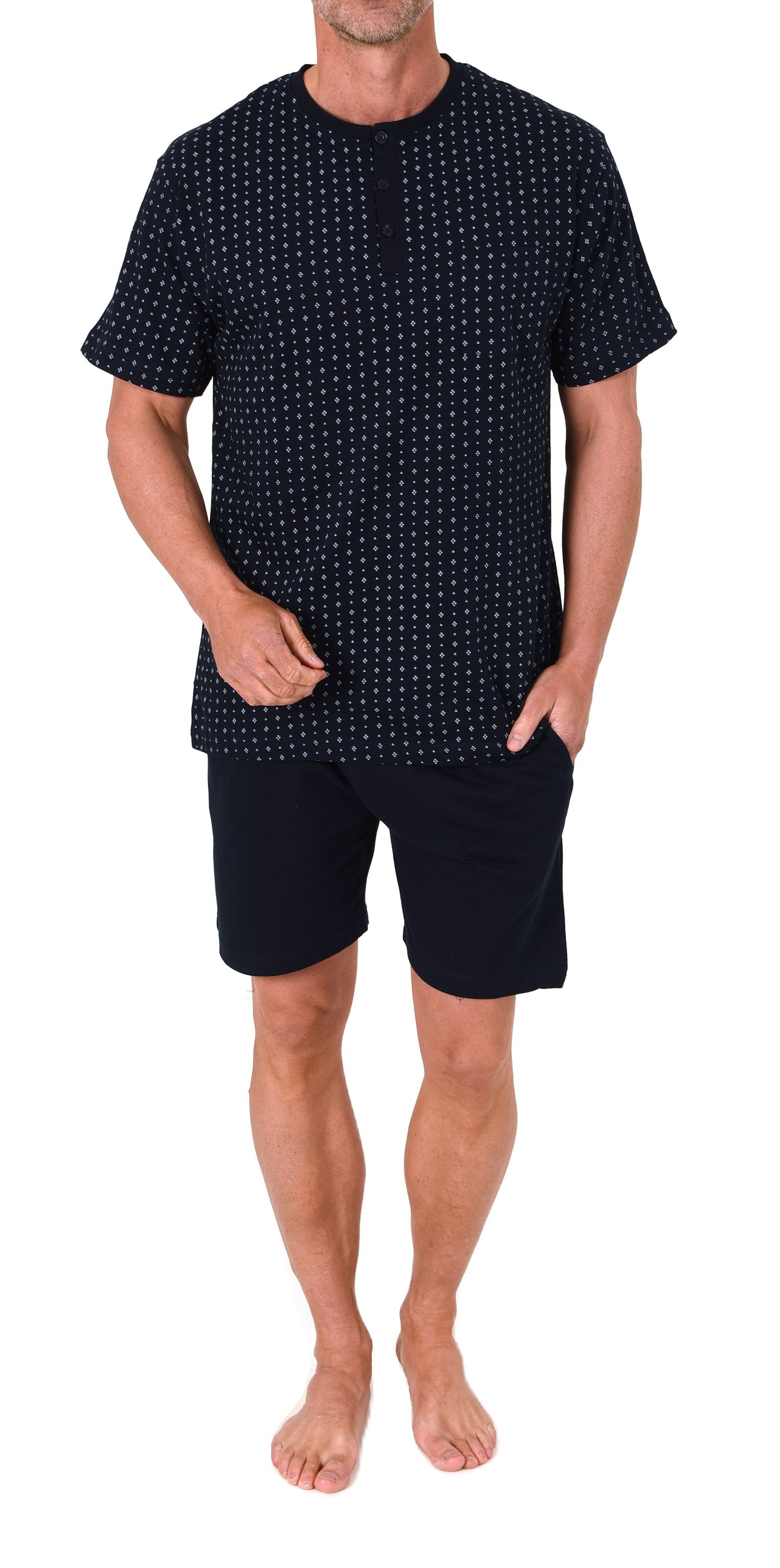 Normann Herren Schlafanzug kurzarm Shorty Pyjama aus 100 % Baumwolle – auch in Übergrößen