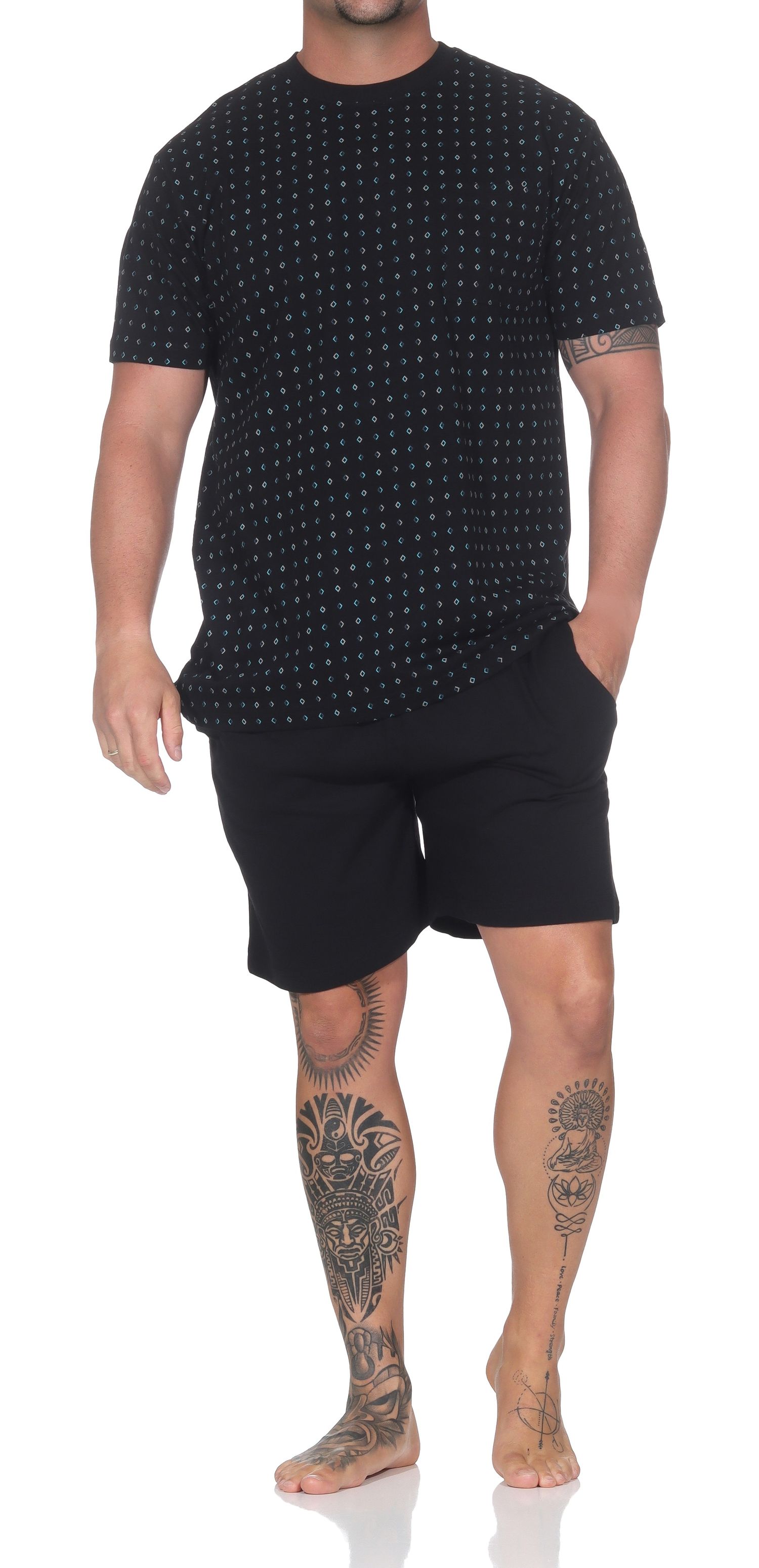 Normann Herren kurzarm Schlafanzug Shorty in edlen Minimalprint – auch in Übergröße