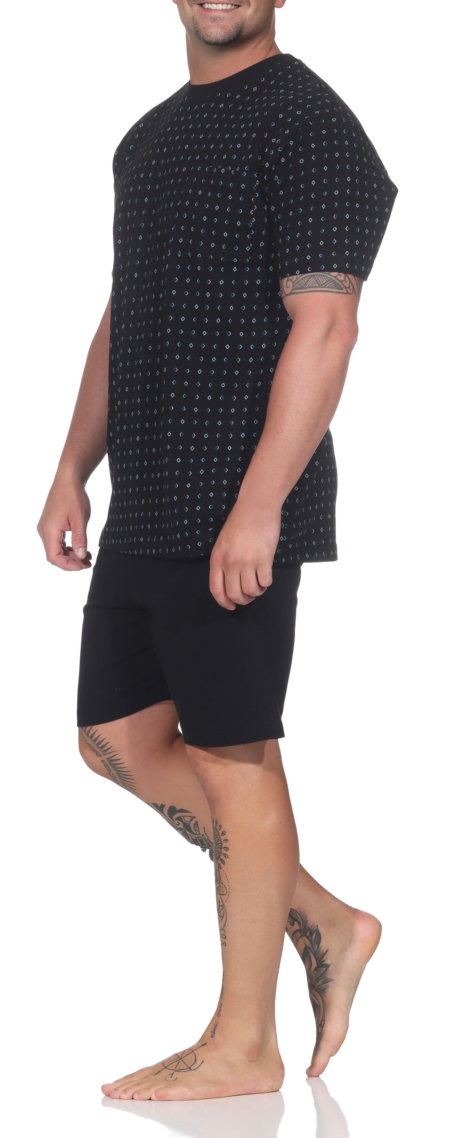 Normann Herren kurzarm Schlafanzug Shorty in edlen Minimalprint – auch in Übergröße