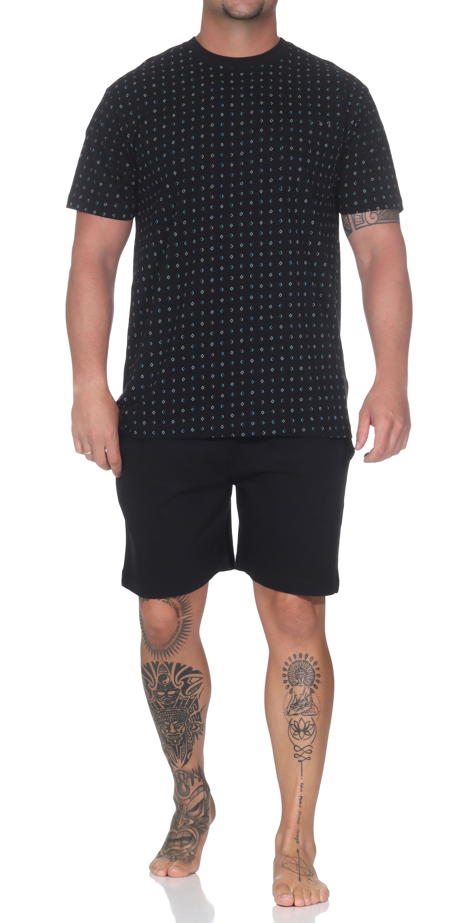 Normann Herren kurzarm Schlafanzug Shorty in edlen Minimalprint – auch in Übergröße