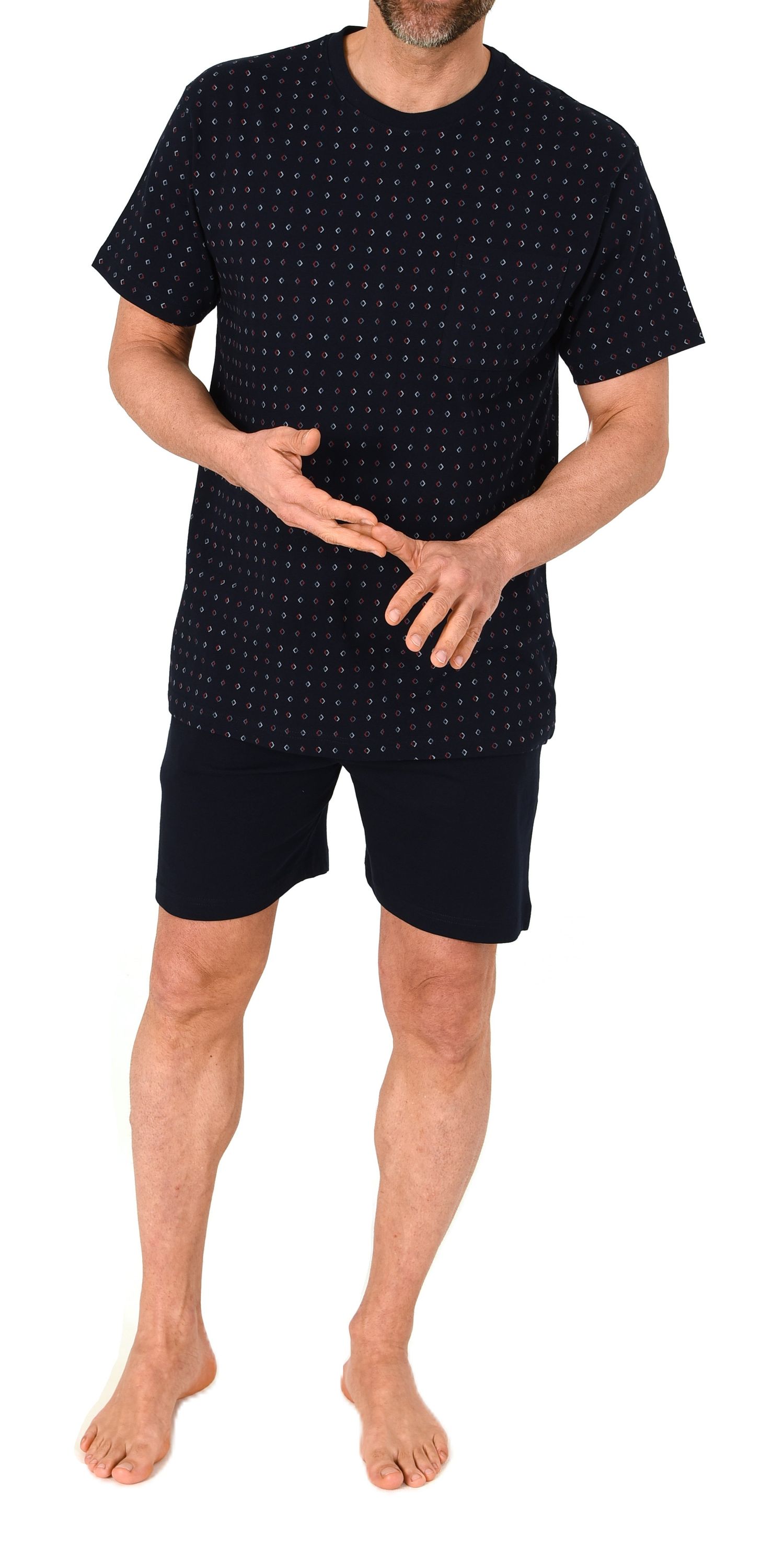 Normann Herren kurzarm Schlafanzug Shorty in edlen Minimalprint – auch in Übergröße