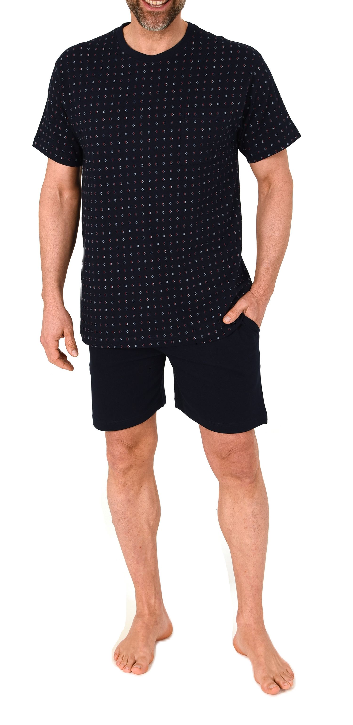 Normann Herren kurzarm Schlafanzug Shorty in edlen Minimalprint – auch in Übergröße