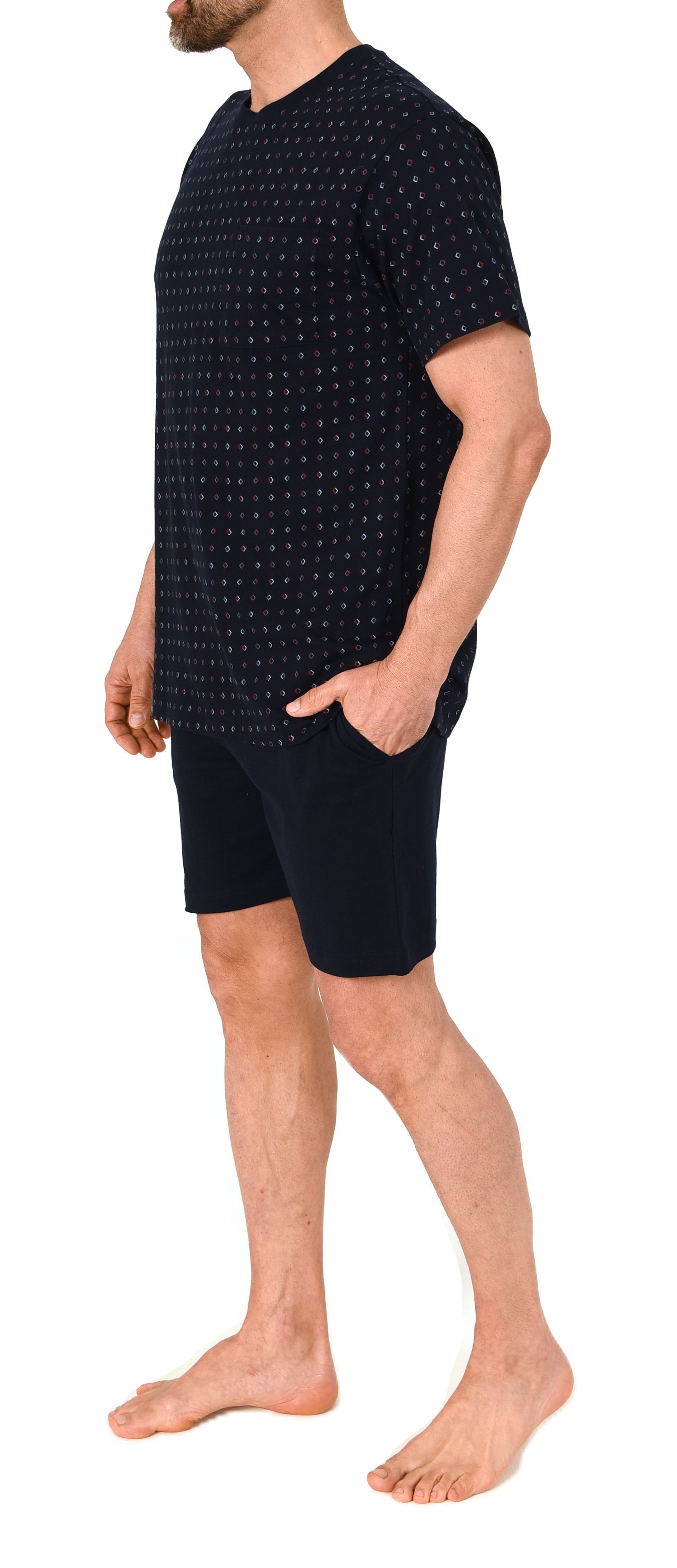 Normann Herren kurzarm Schlafanzug Shorty in edlen Minimalprint – auch in Übergröße