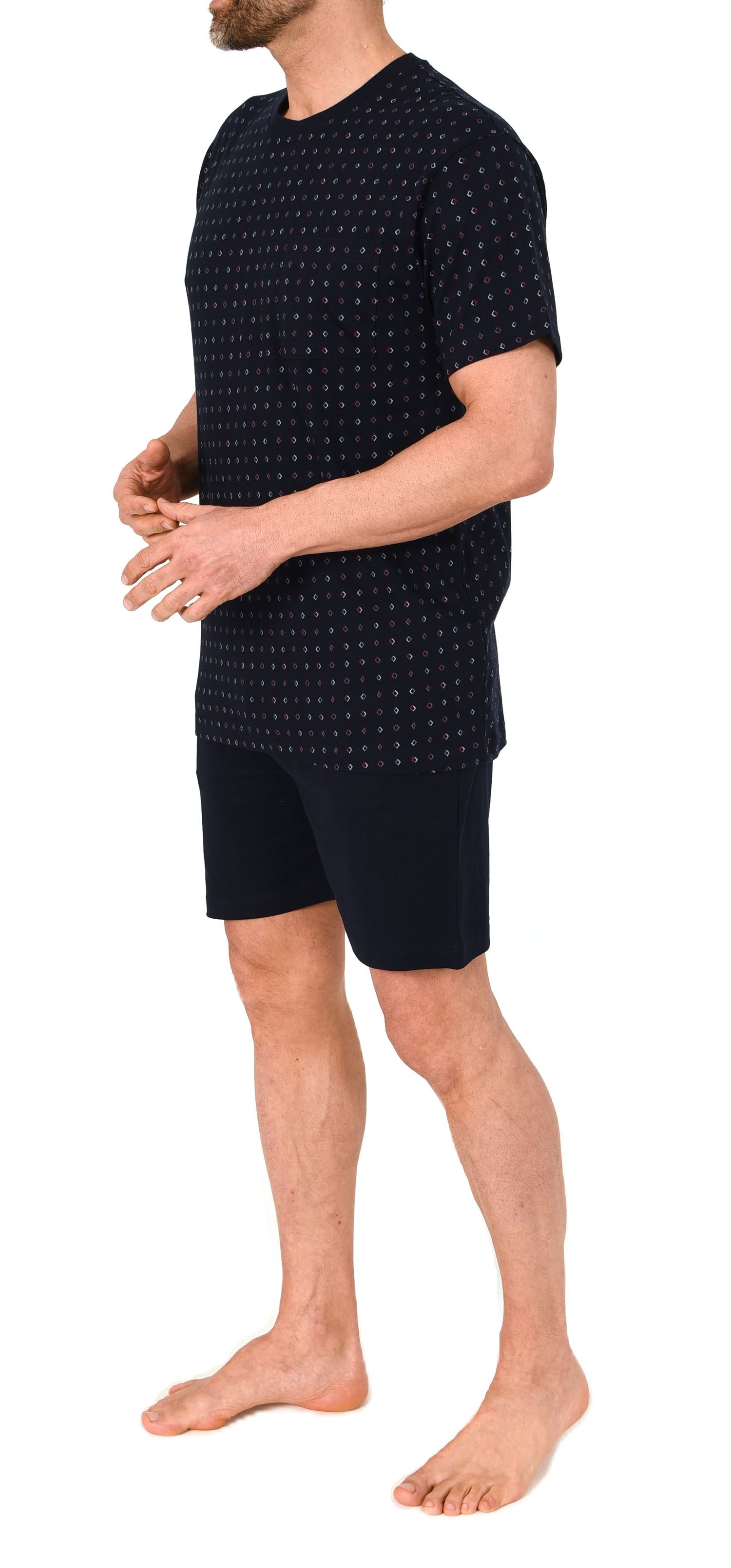 Normann Herren kurzarm Schlafanzug Shorty in edlen Minimalprint – auch in Übergröße