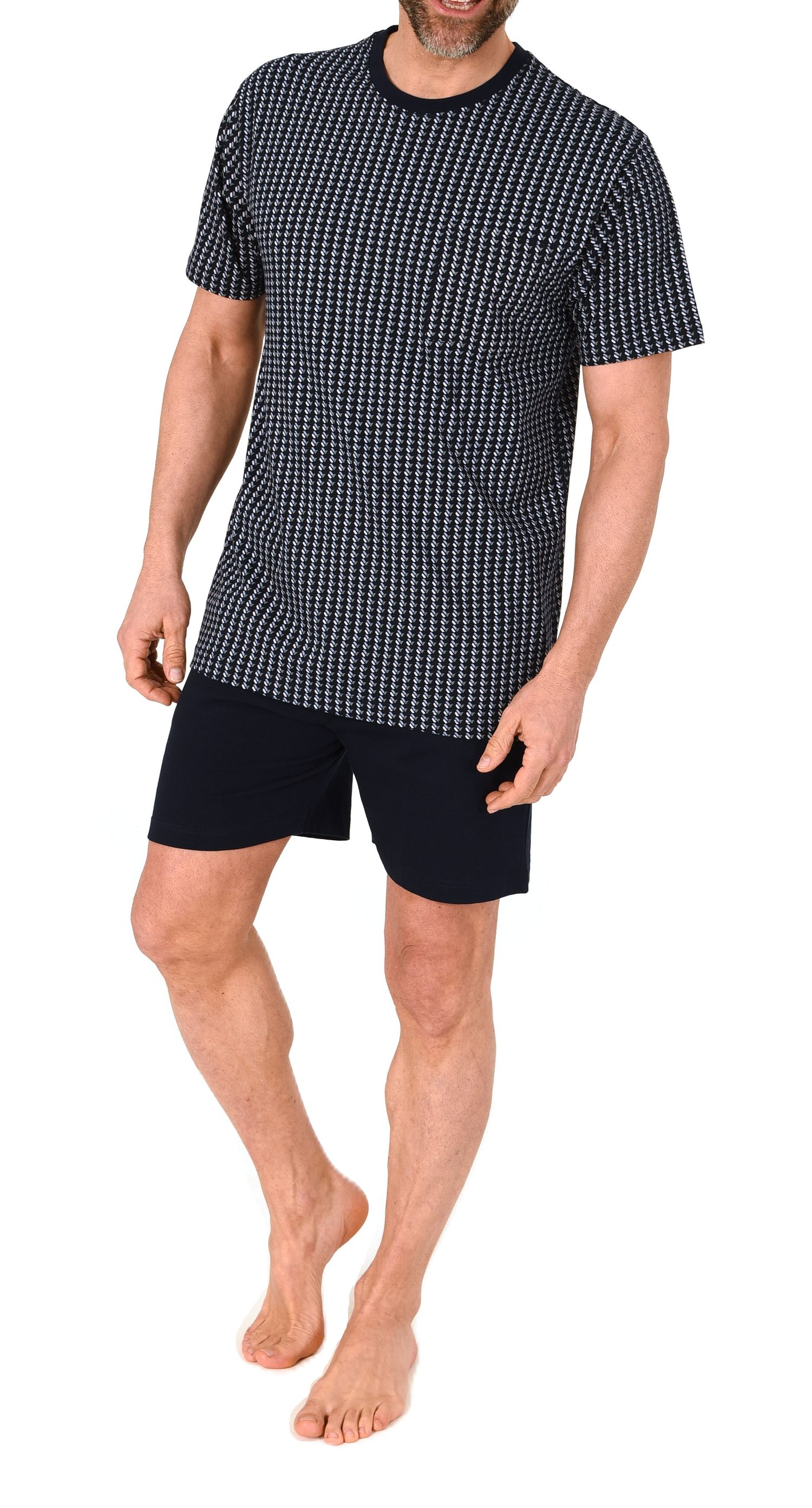 Normann Herren kurzarm Schlafanzug Shorty Pyjama aus Baumwolle in eleganter Optik