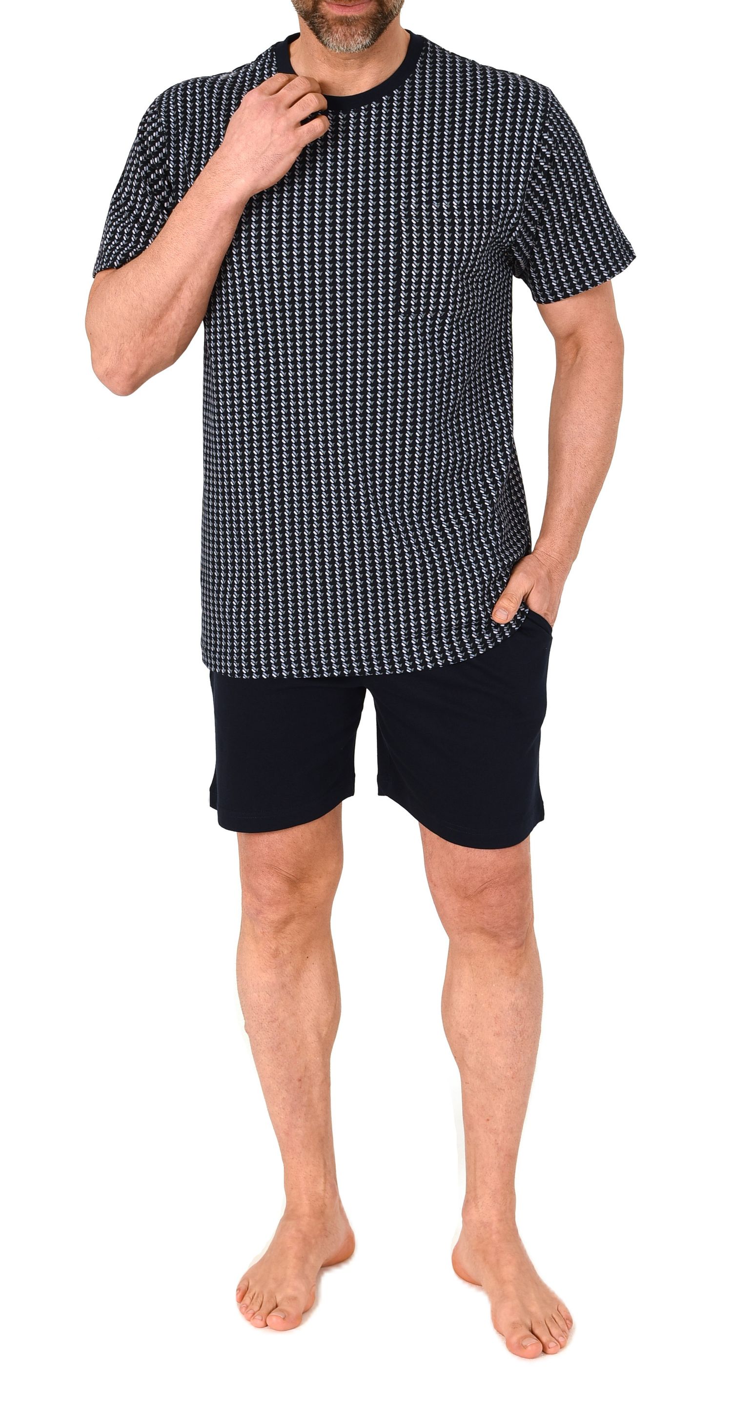 Normann Herren kurzarm Schlafanzug Shorty Pyjama aus Baumwolle in eleganter Optik