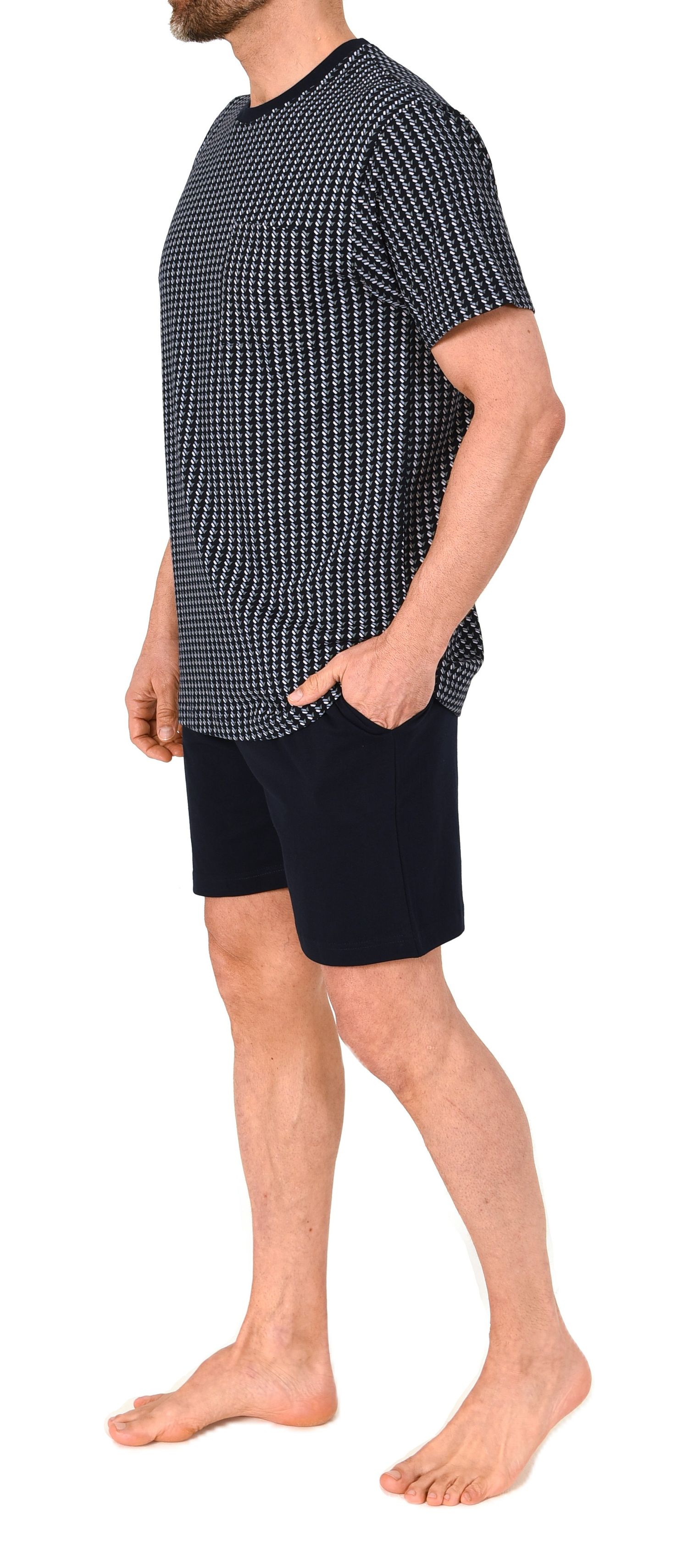 Normann Herren kurzarm Schlafanzug Shorty Pyjama aus Baumwolle in eleganter Optik