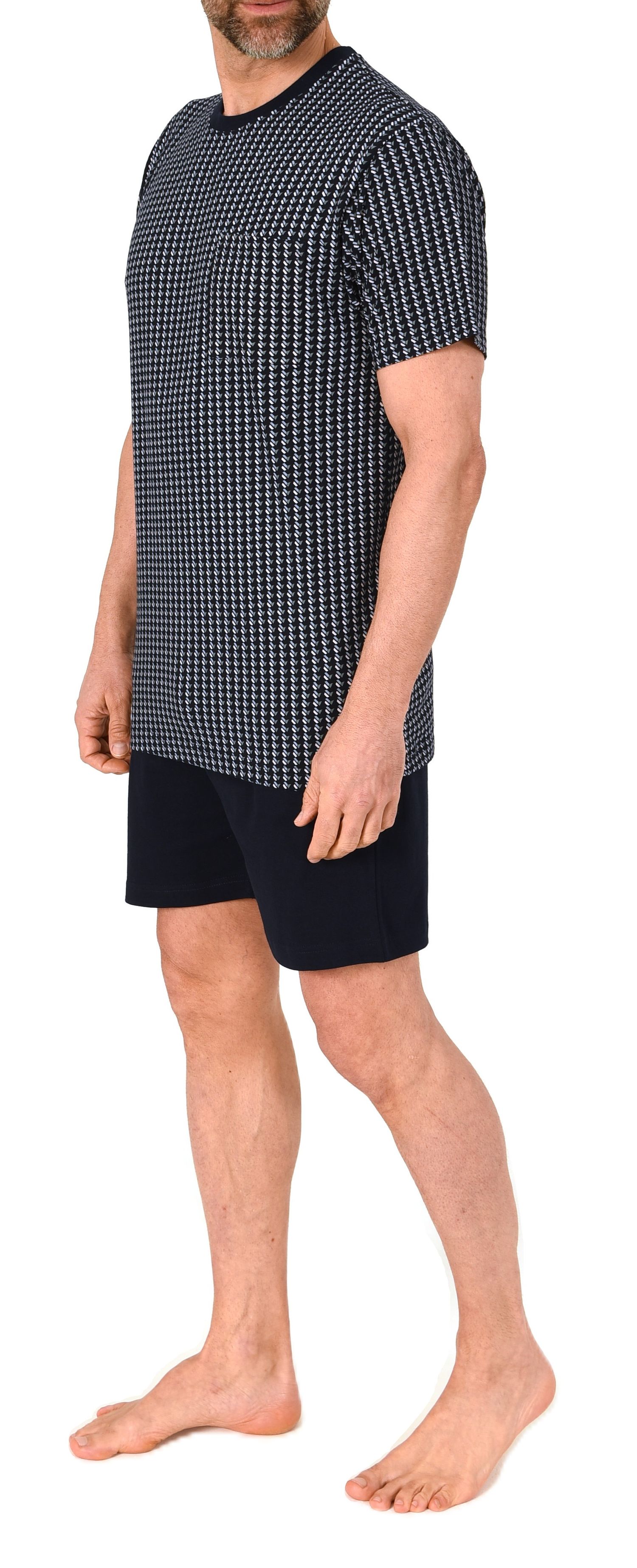 Normann Herren kurzarm Schlafanzug Shorty Pyjama aus Baumwolle in eleganter Optik