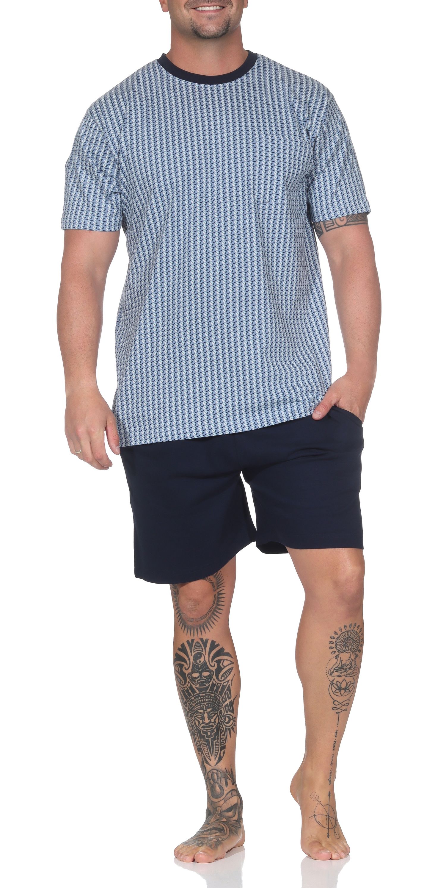 Normann Herren kurzarm Schlafanzug Shorty Pyjama aus Baumwolle in eleganter Optik