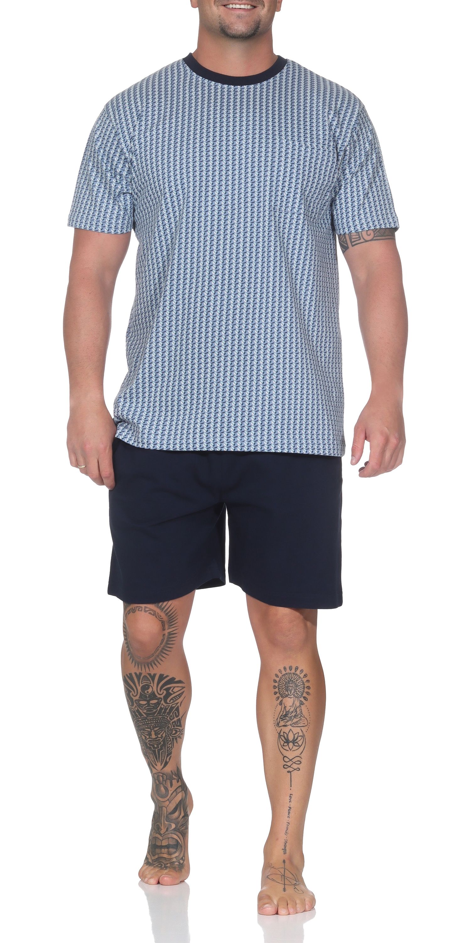 Normann Herren kurzarm Schlafanzug Shorty Pyjama aus Baumwolle in eleganter Optik