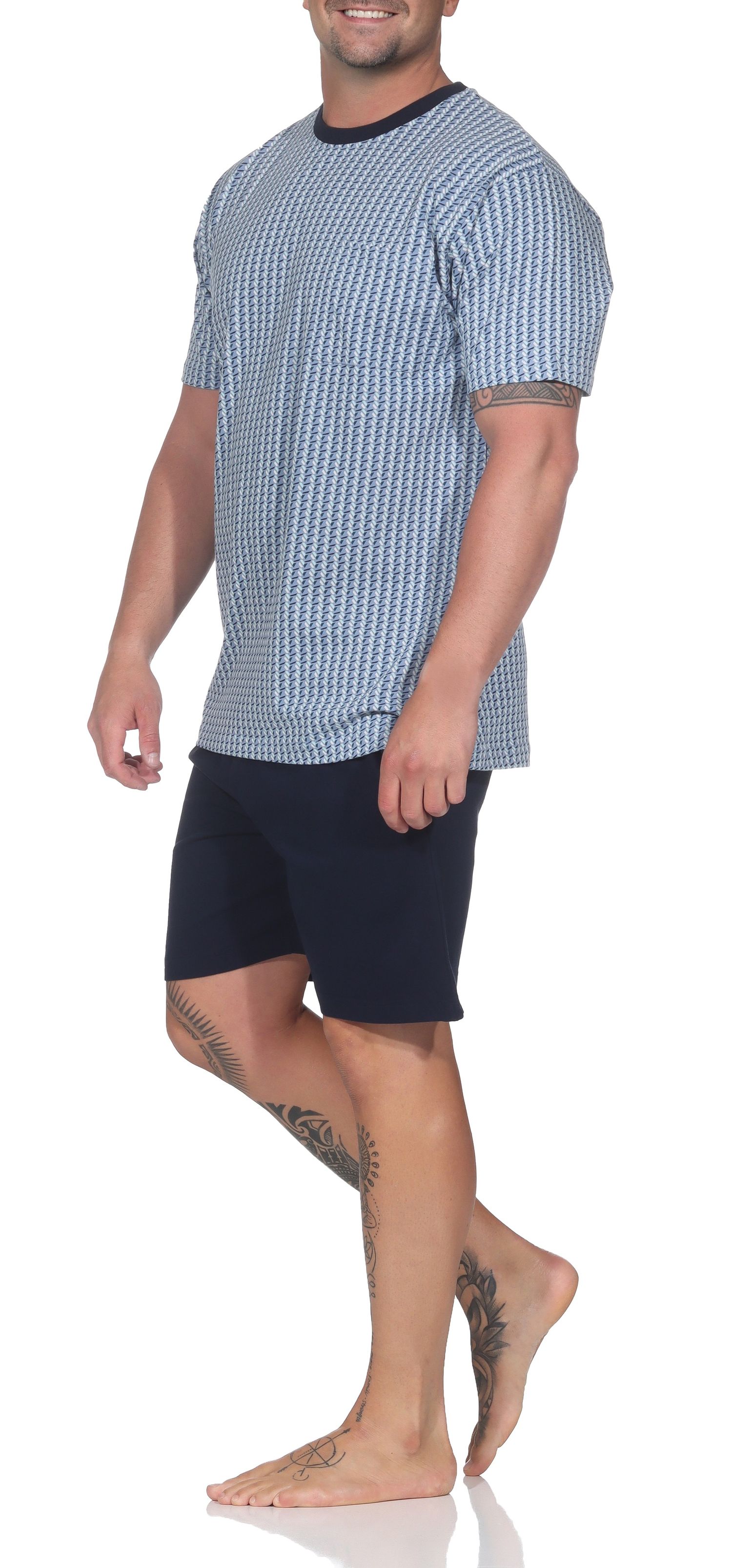 Normann Herren kurzarm Schlafanzug Shorty Pyjama aus Baumwolle in eleganter Optik