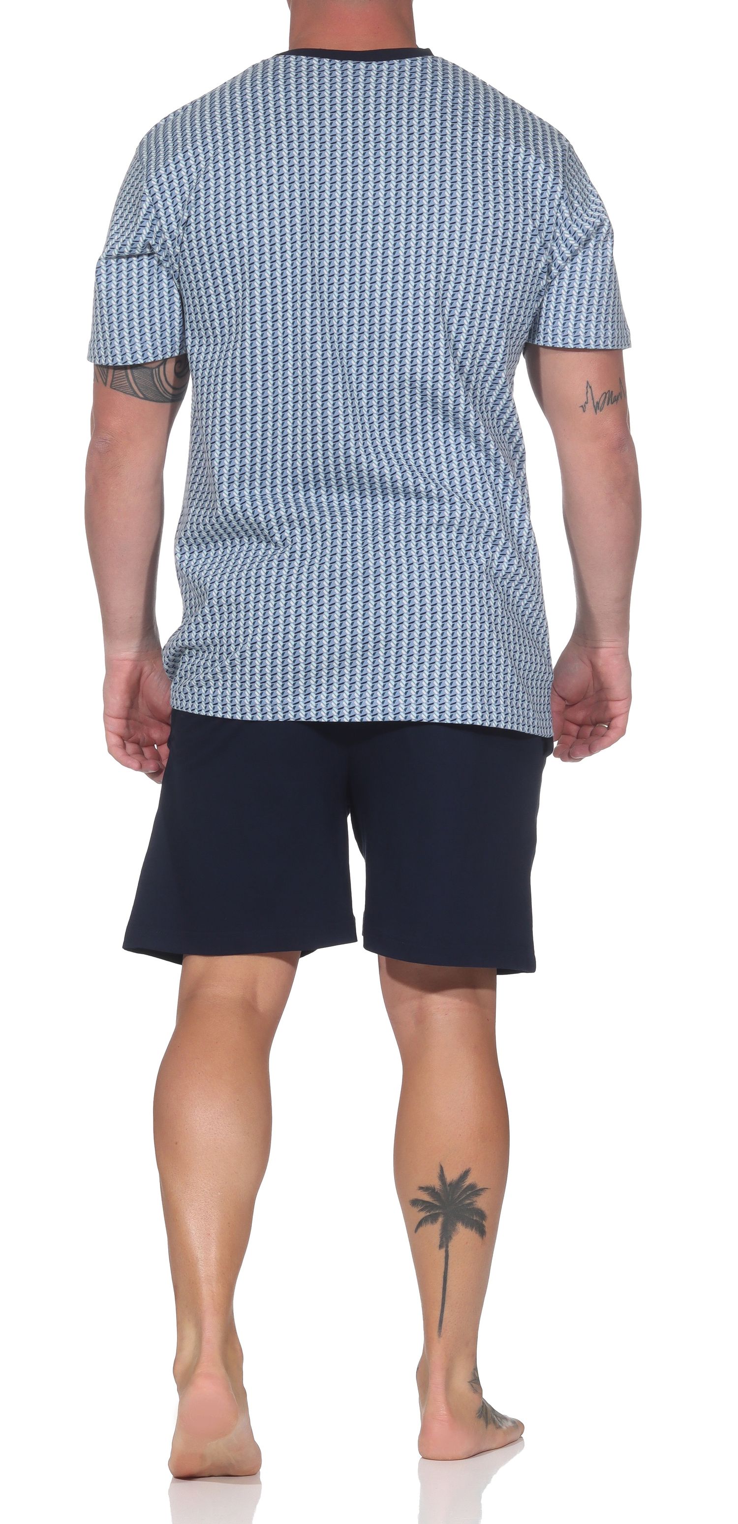 Normann Herren kurzarm Schlafanzug Shorty Pyjama aus Baumwolle in eleganter Optik