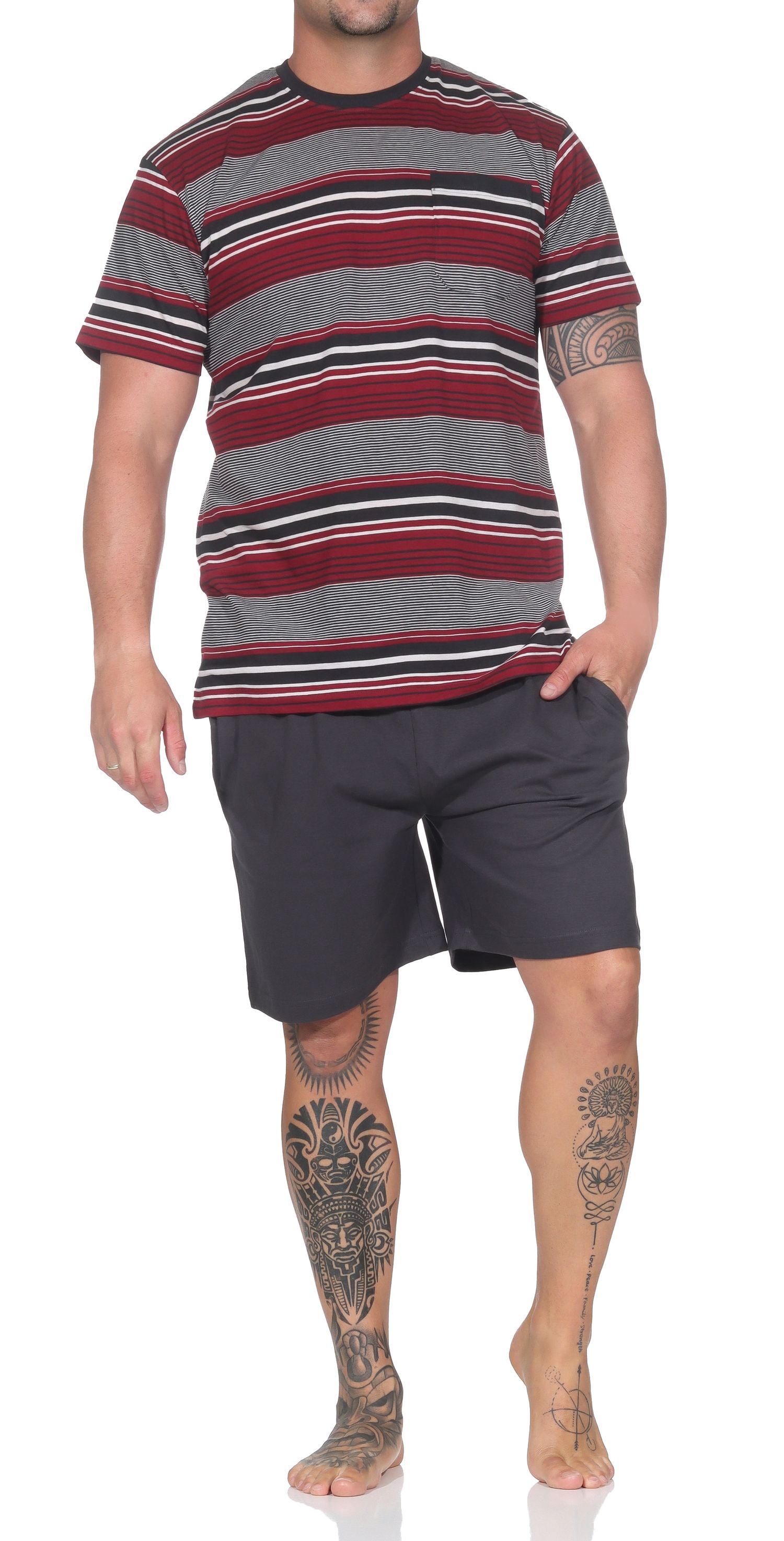 Normann Herren Schlafanzug kurzarm Shorty in eleganter Streifenoptik - auch in Übergröße