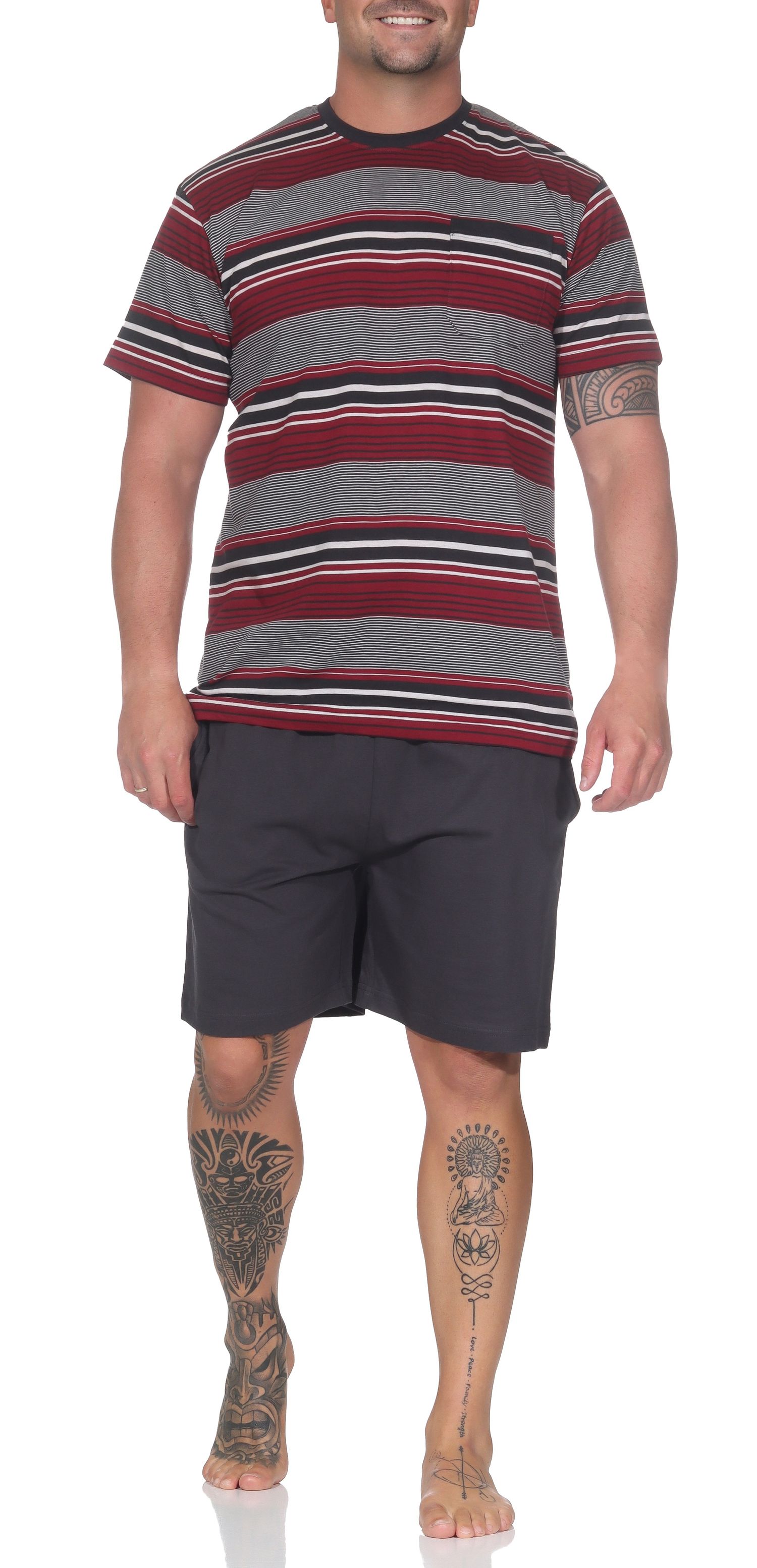 Normann Herren Schlafanzug kurzarm Shorty in eleganter Streifenoptik - auch in Übergröße