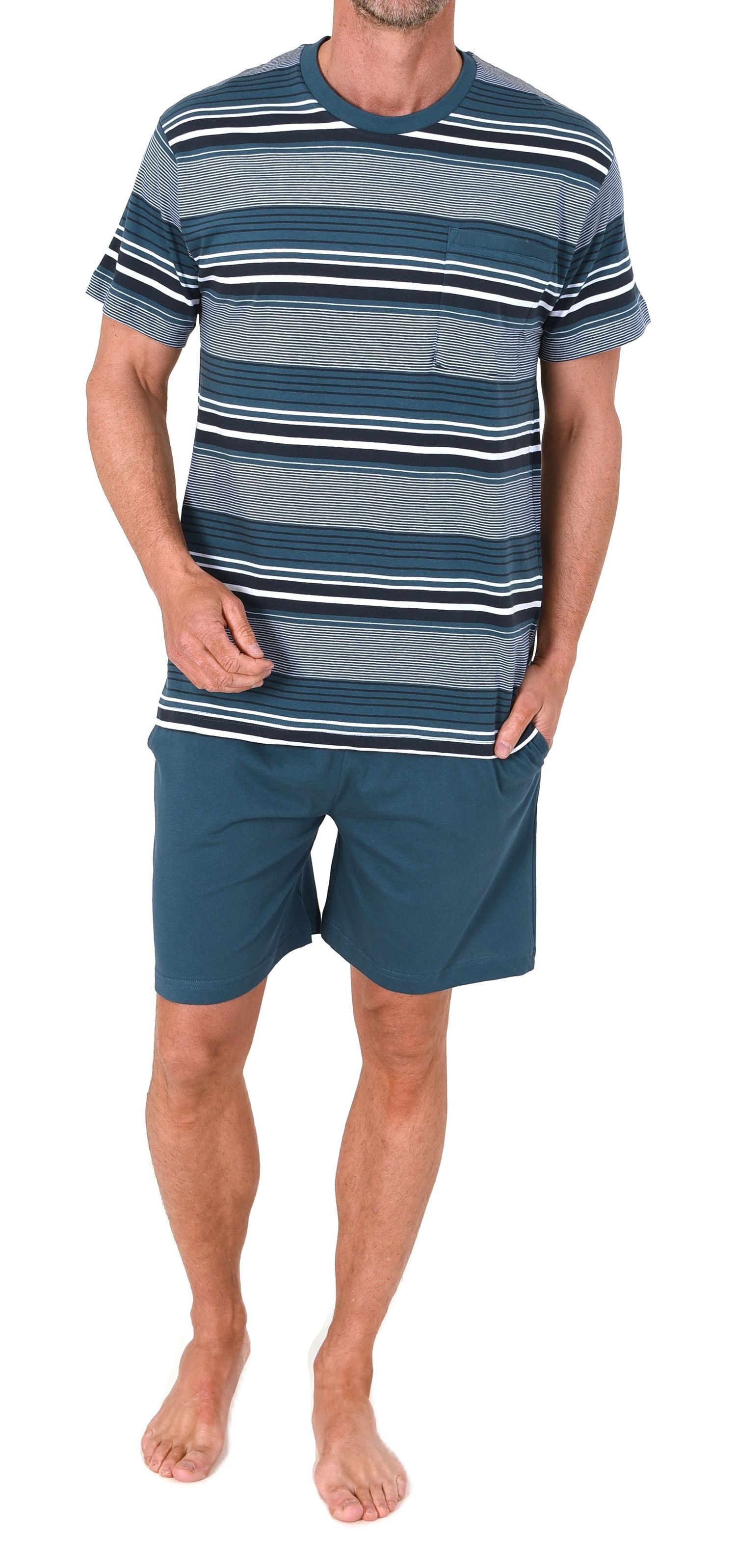 Normann Herren Schlafanzug kurzarm Shorty in eleganter Streifenoptik - auch in Übergröße