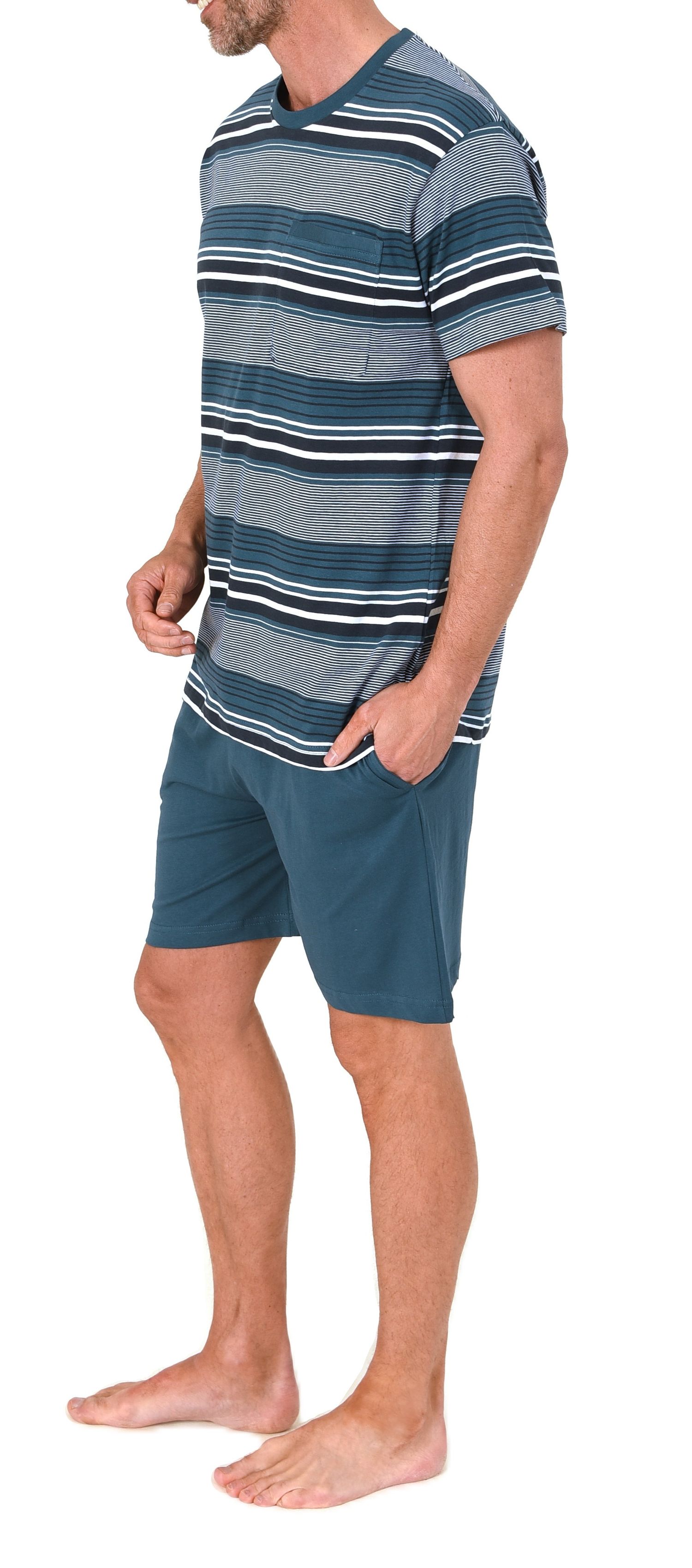 Normann Herren Schlafanzug kurzarm Shorty in eleganter Streifenoptik - auch in Übergröße